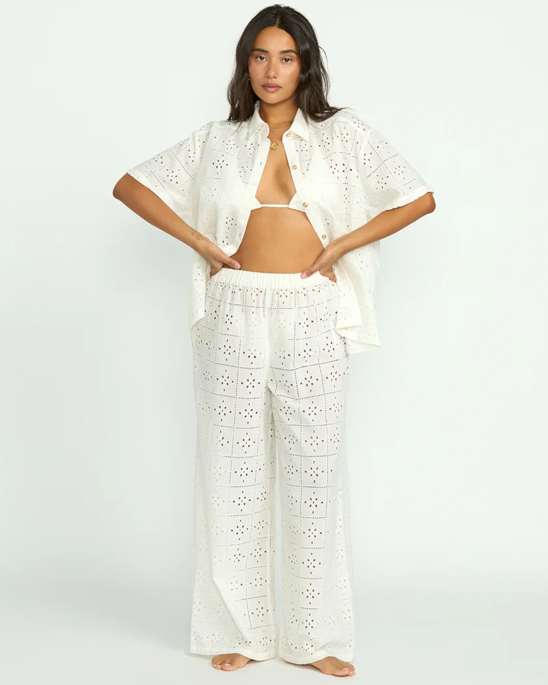 Billabong Women's Eyelet Crush Beach Coverup Pants - Salt Crystal