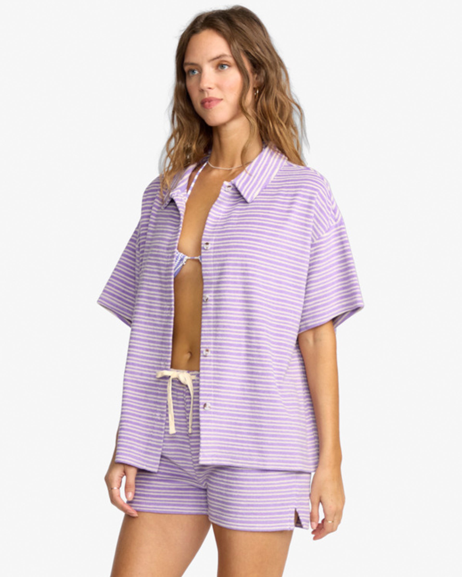 Billabong Women's Josie Stripe Beachy Shirt - Purple Punch