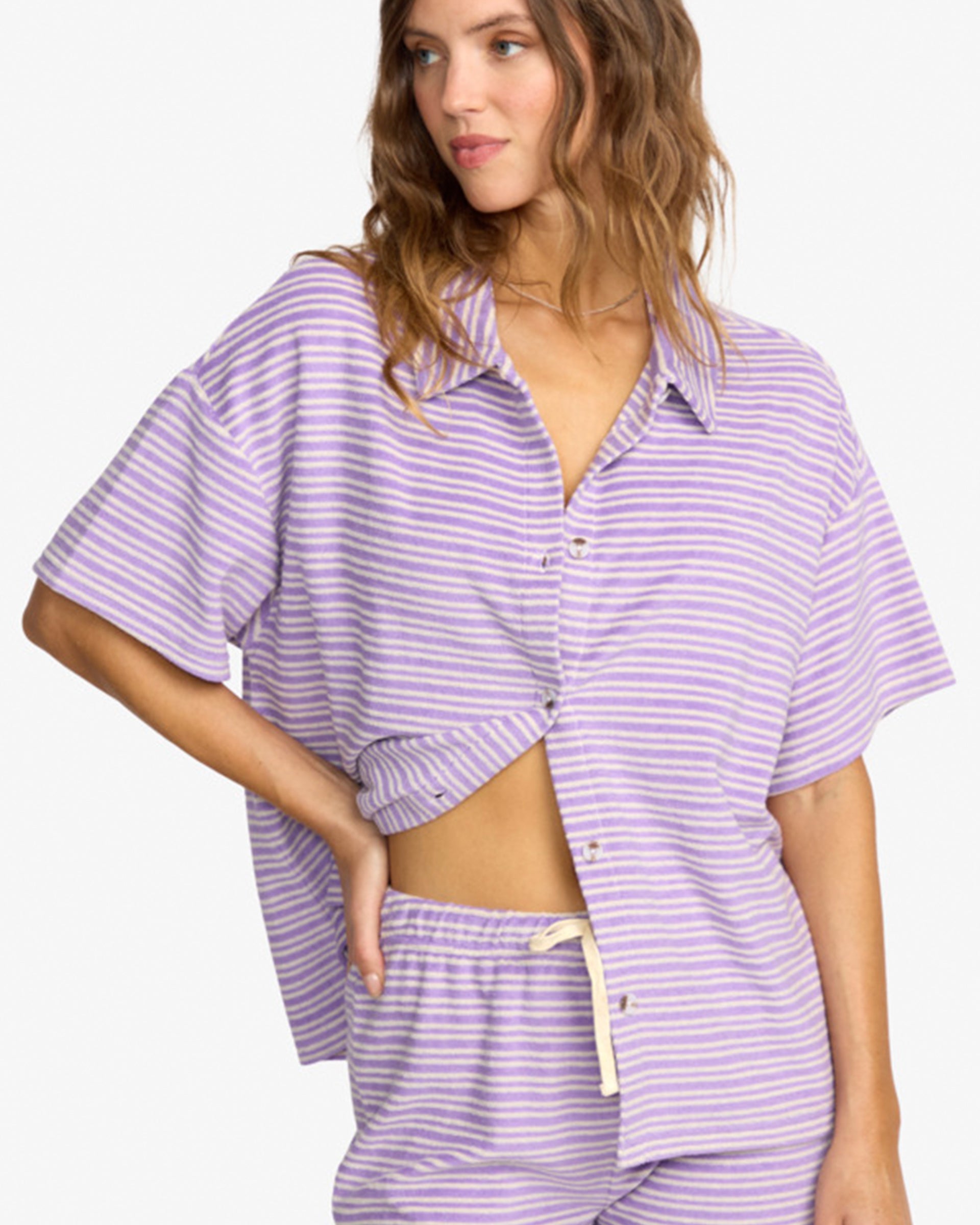 Billabong Women's Josie Stripe Beachy Shirt - Purple Punch