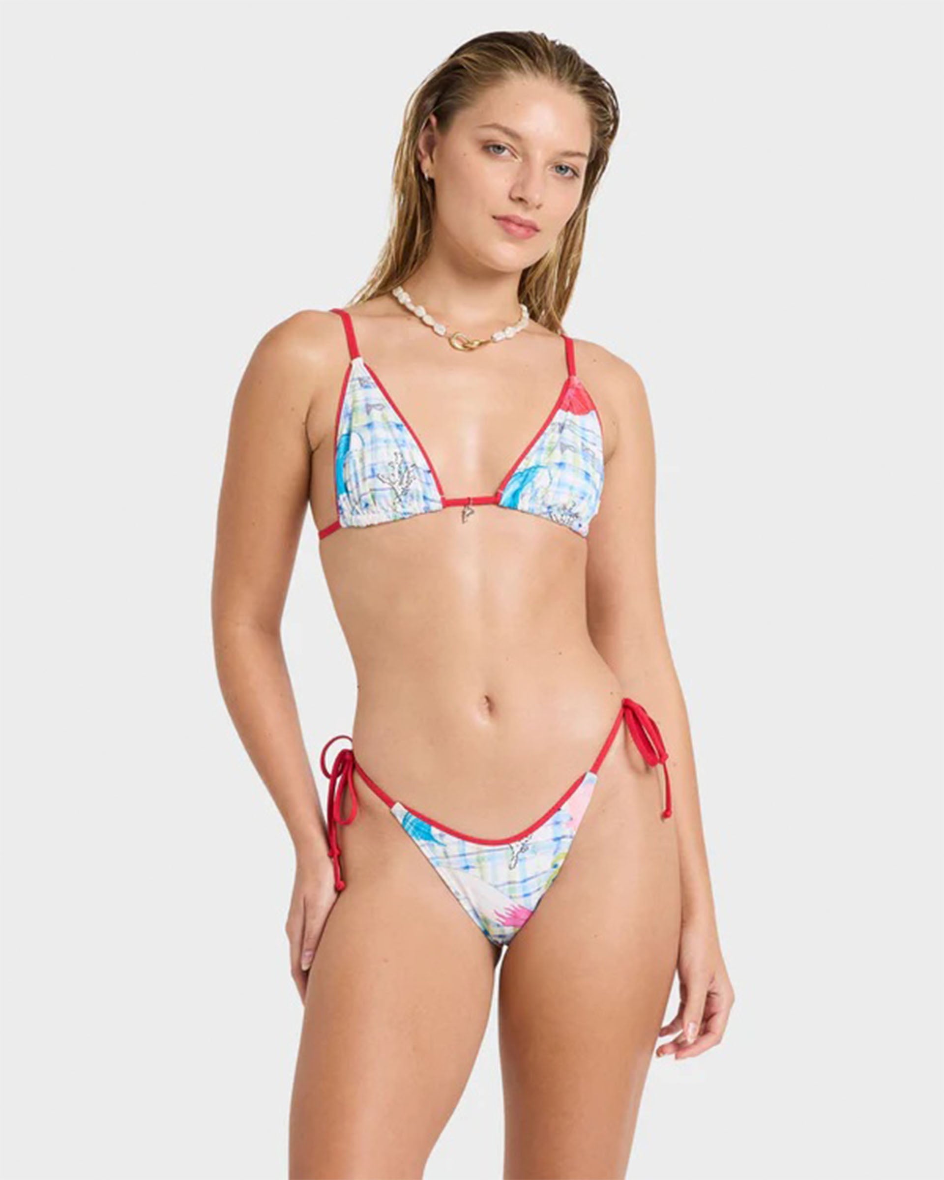 Billabong Women's Lottie Hall Tall Slide Triangle Bikini Top - White Multi