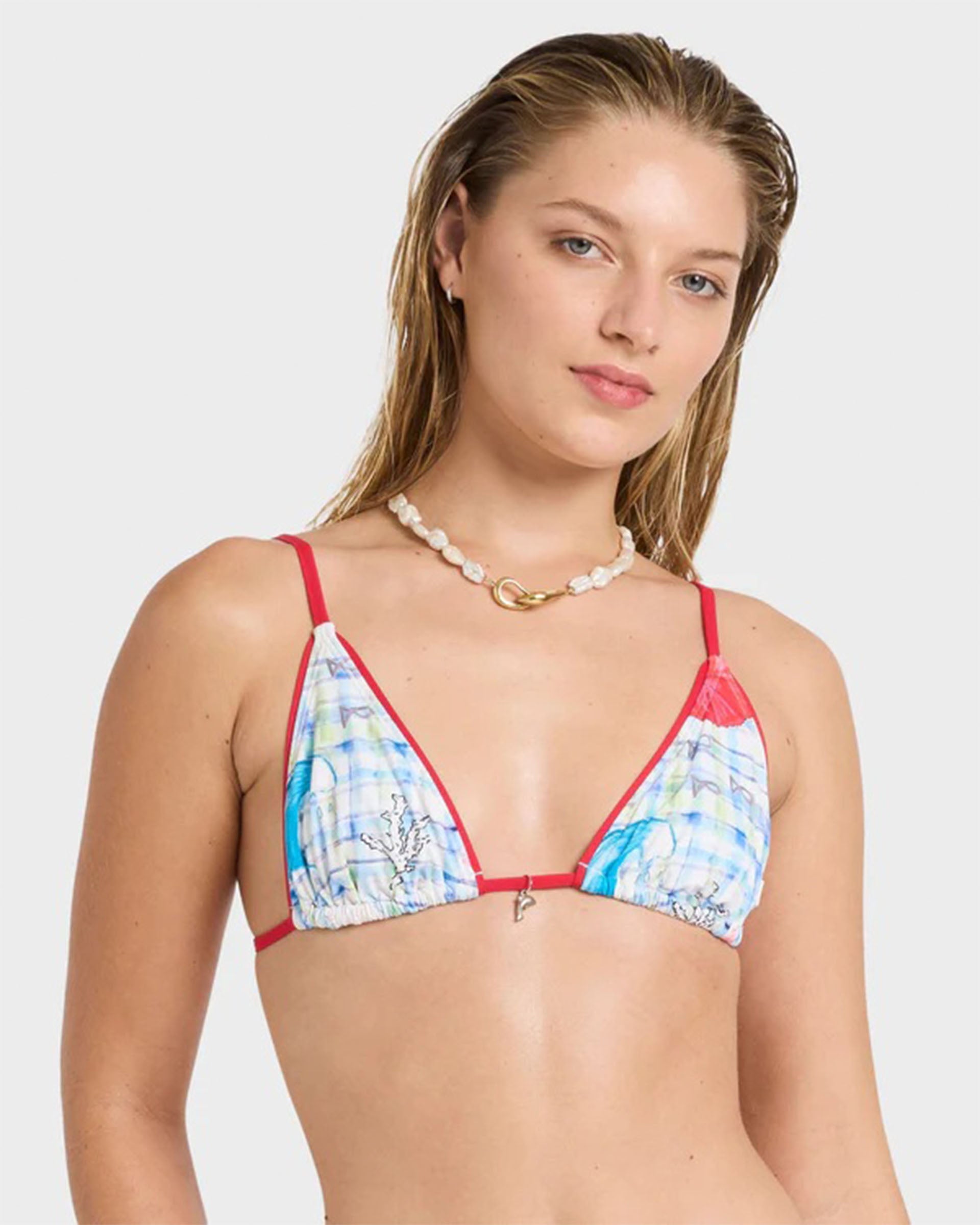 Billabong Women's Lottie Hall Tall Slide Triangle Bikini Top - White Multi