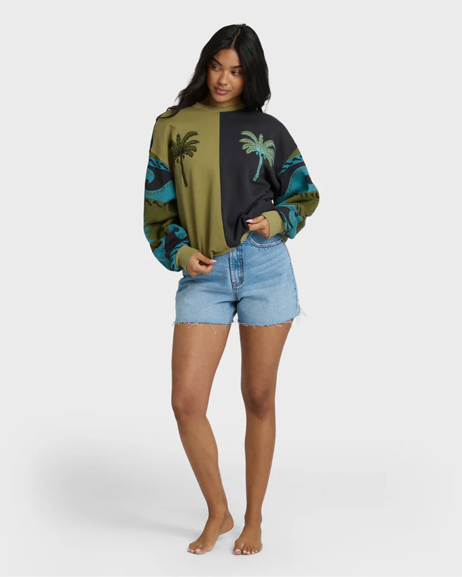 Billabong Women's Split Palm Kendal Crewneck Sweatshirt - Cedar