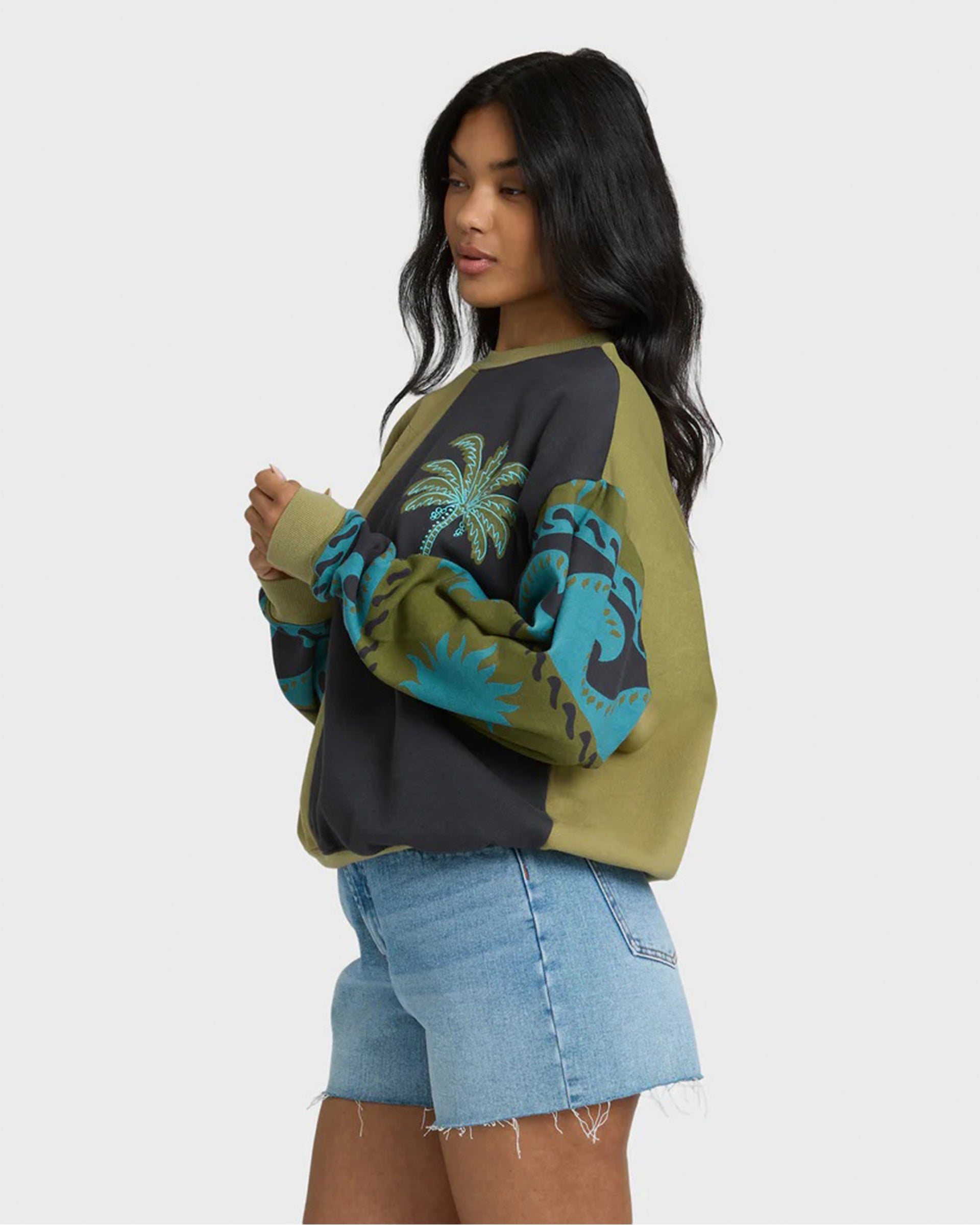 Billabong Women's Split Palm Kendal Crewneck Sweatshirt - Cedar