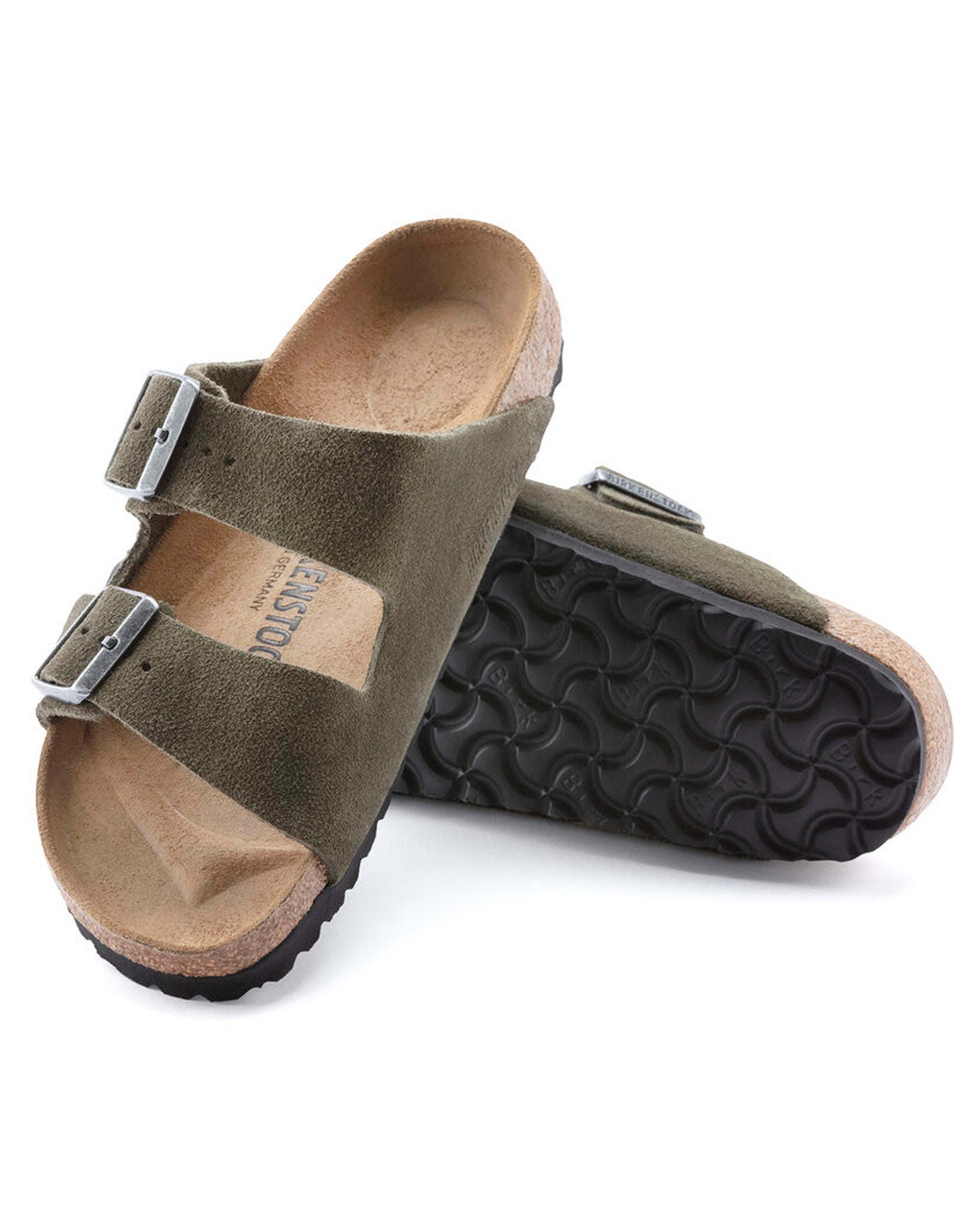 Arizona Suede Leather Sandal (Wide) - Thyme