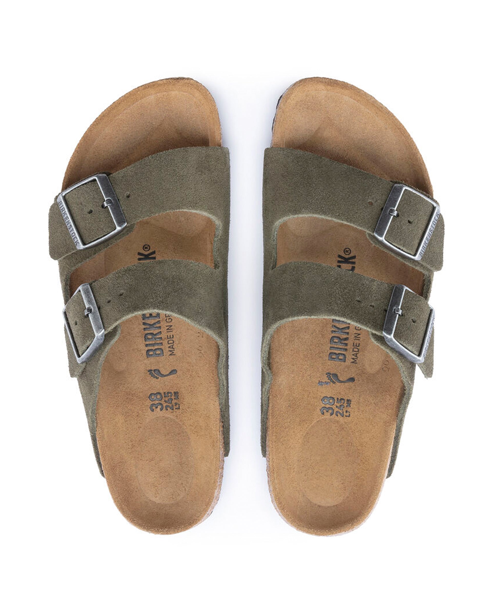 Arizona Suede Leather Sandal (Wide) - Thyme