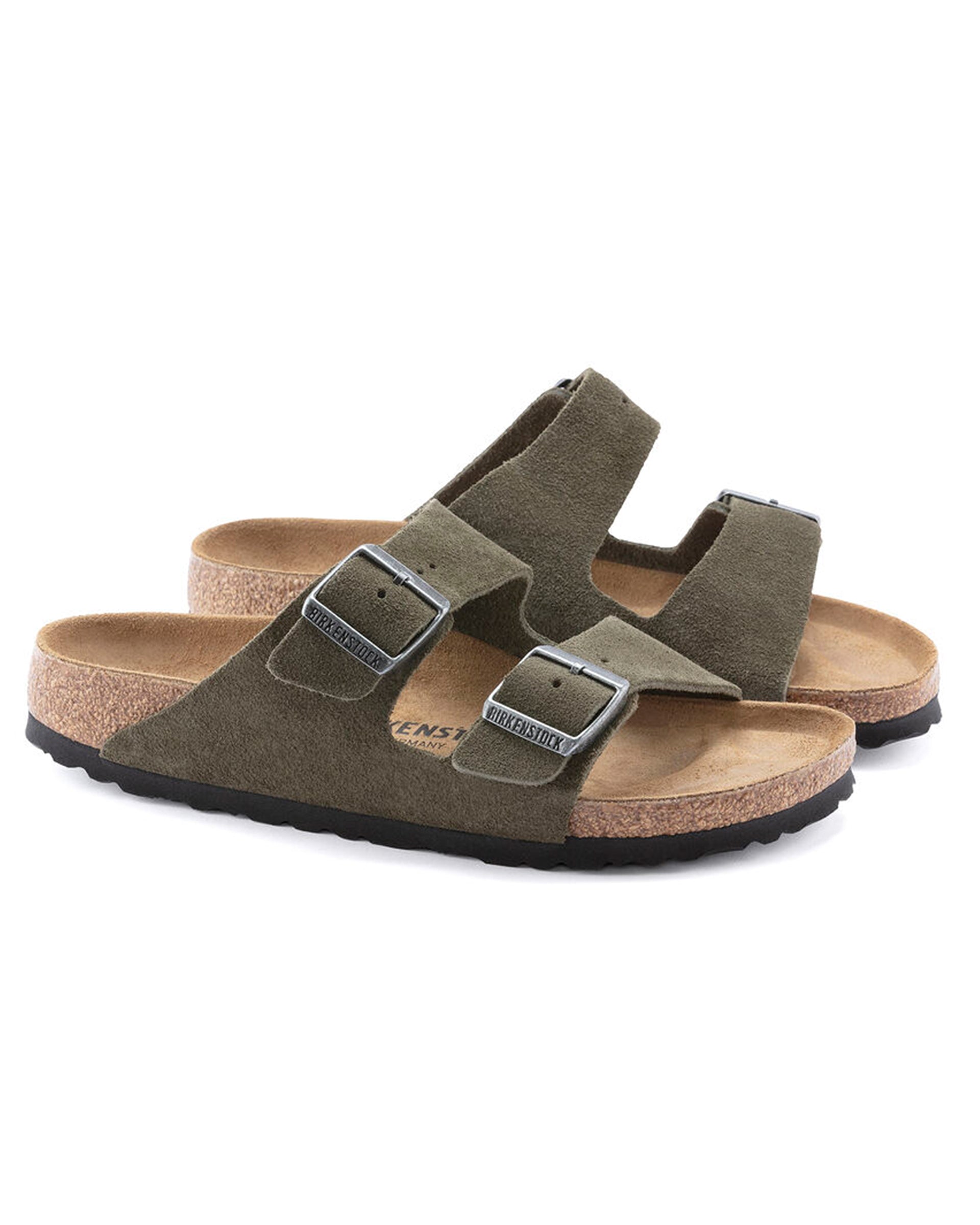 Arizona Suede Leather Sandal (Wide) - Thyme