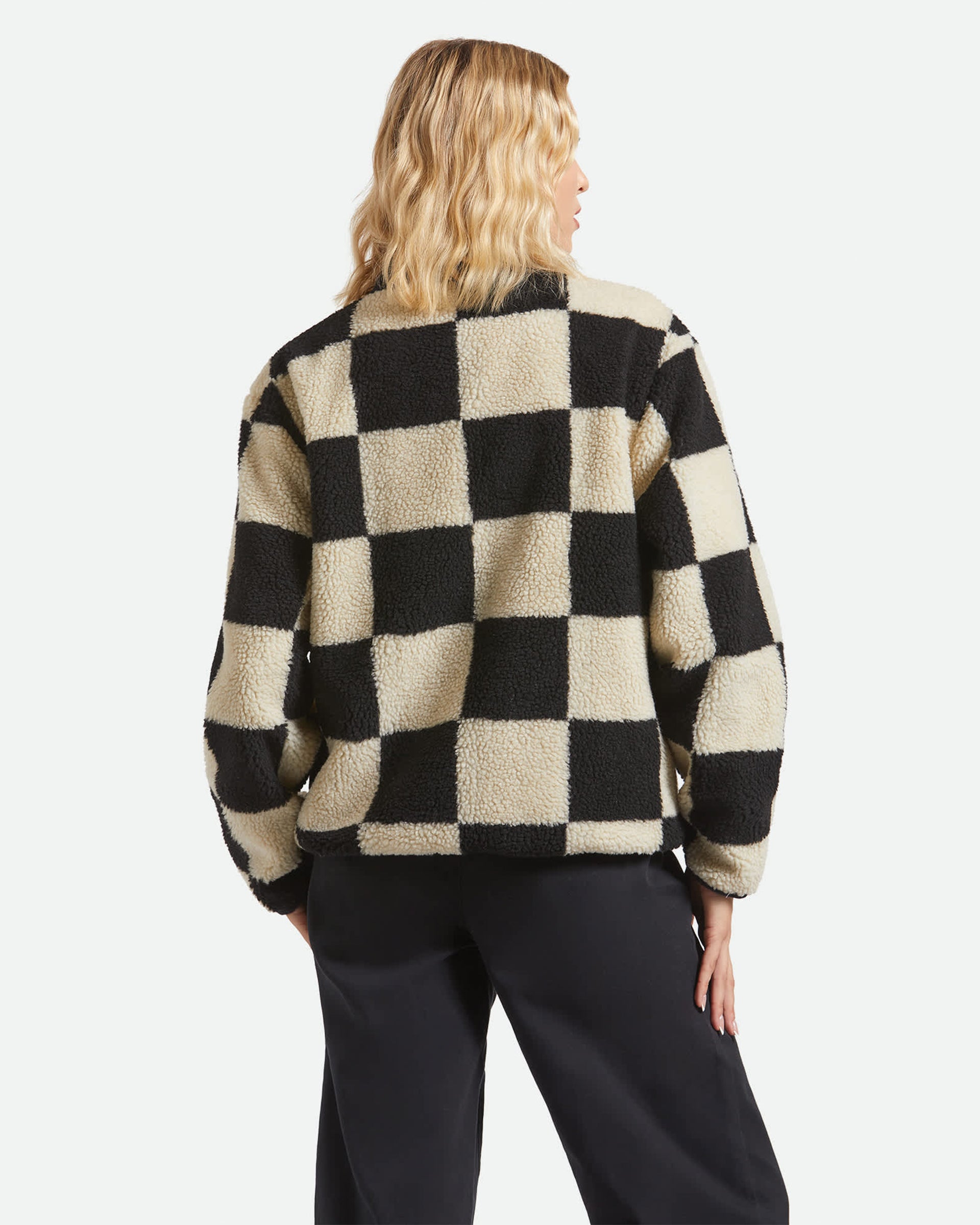 Brixton Women's Delilah Sherpa Jacket - Black/Natural Finish Line Checker
