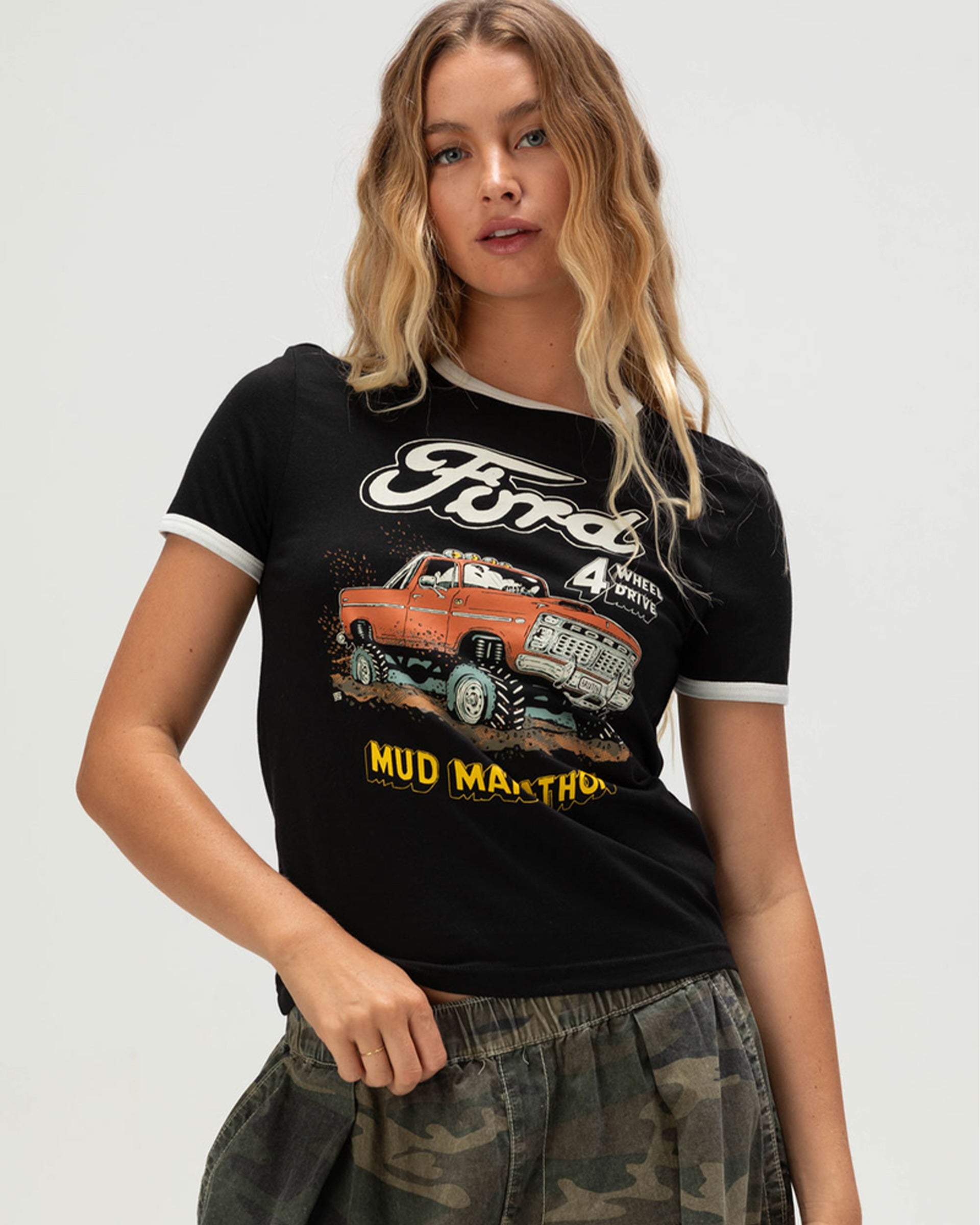 Brixton x Ford Mud Marathon Short Sleeve Ringer T-Shirt - Burnt Rubber