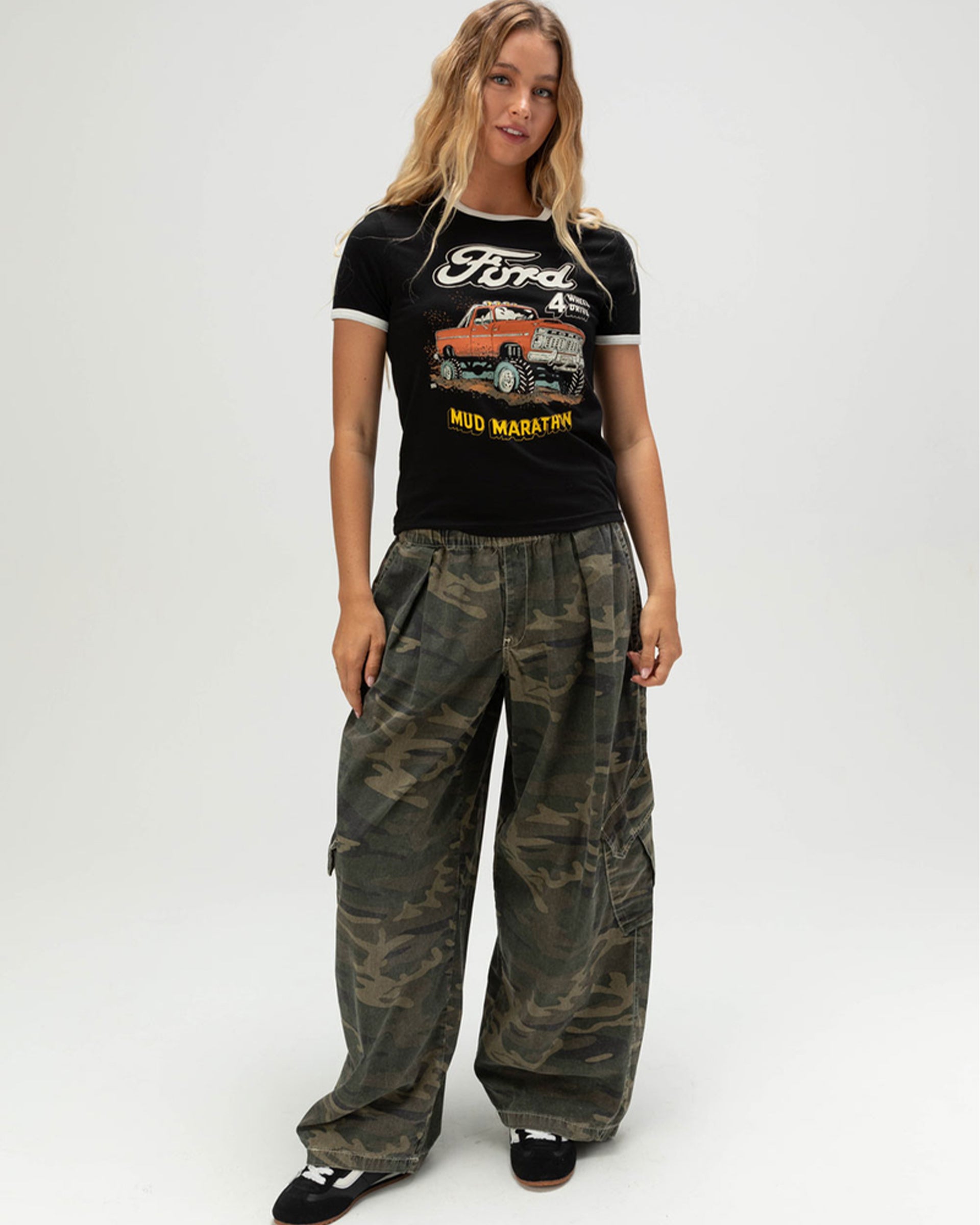 Brixton x Ford Mud Marathon Short Sleeve Ringer T-Shirt - Burnt Rubber