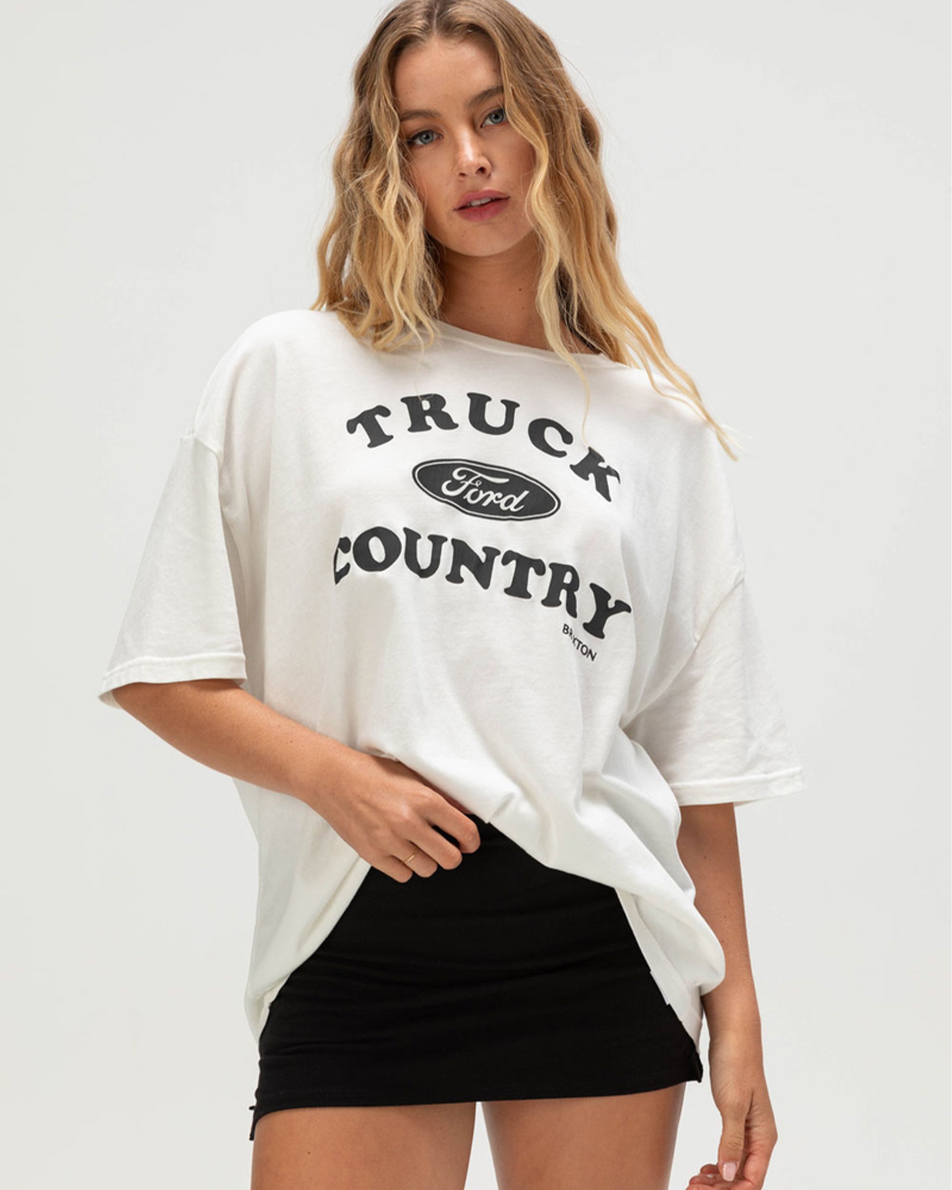 Brixton x Ford Truck Country Oversized Boyfriend Short Sleeve T-Shirt - Wimbledon White
