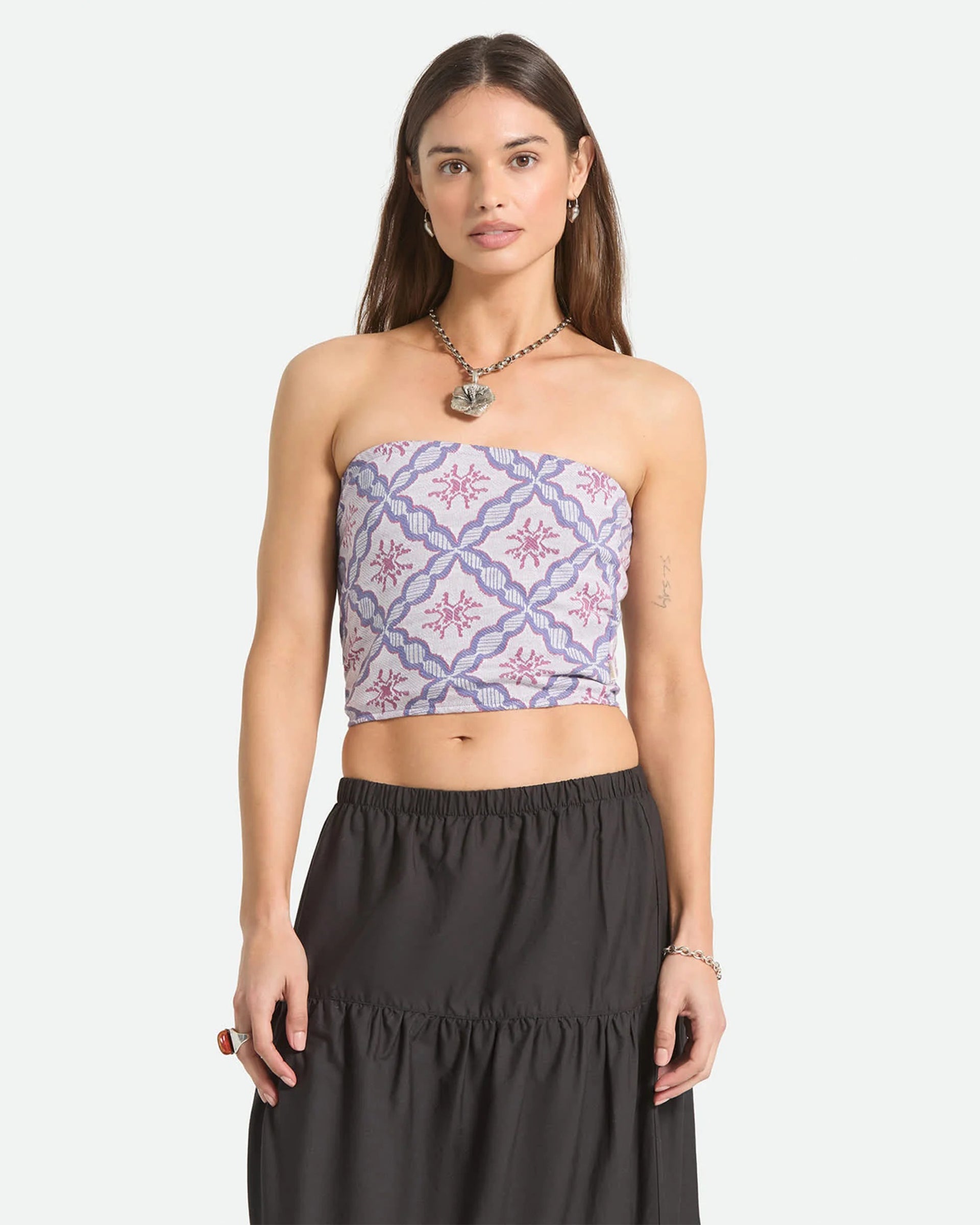 Brixton Women's Hot To Go Tube Top - Off White/Blue Tile