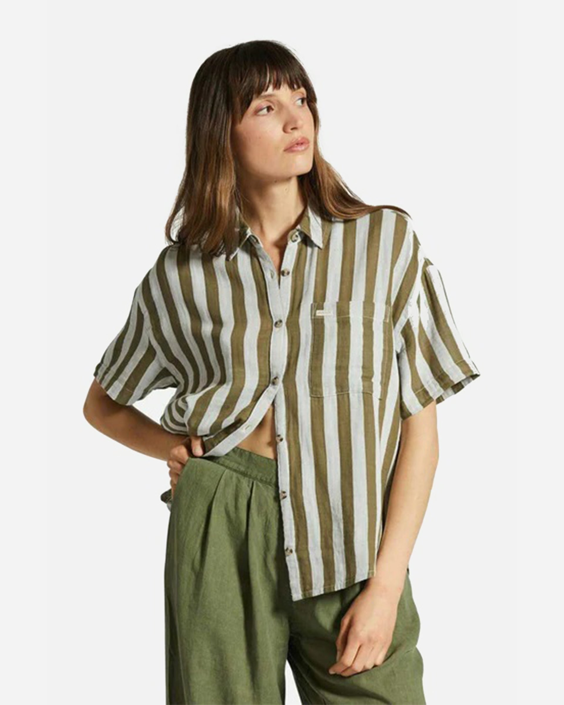 Brixton Women's Mykonos Stripe Boyfriend S/S Woven Shirt
