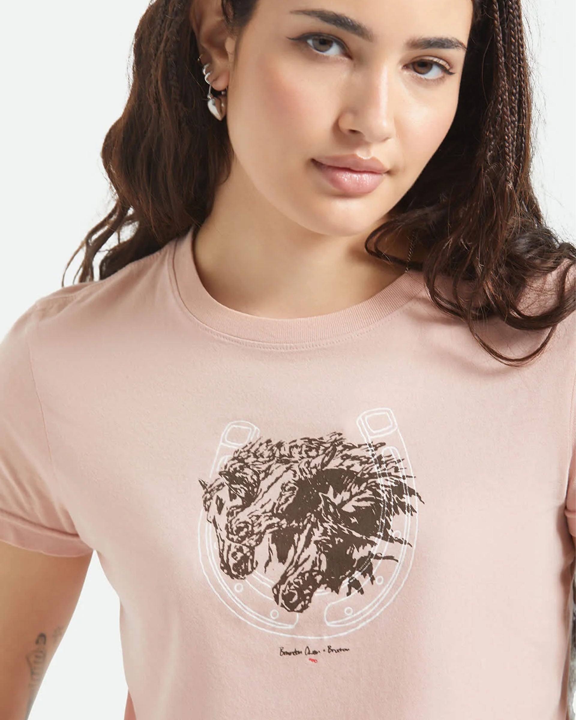Brixton Women's Pony Club Slim Crew S/S T-Shirt - Silver Pink