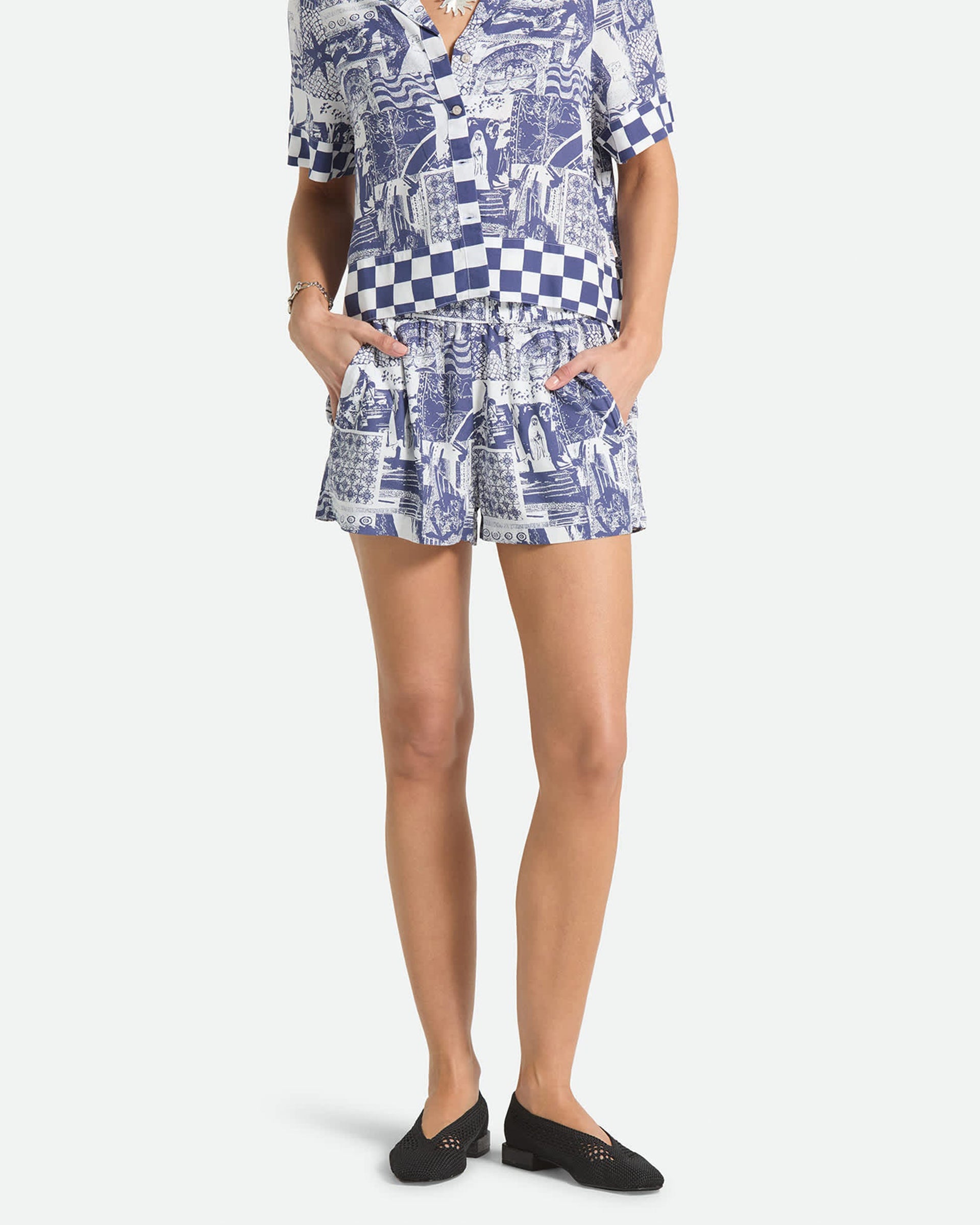 Brixton Women's Post Playa E-Waist Short - Navy/White Collage