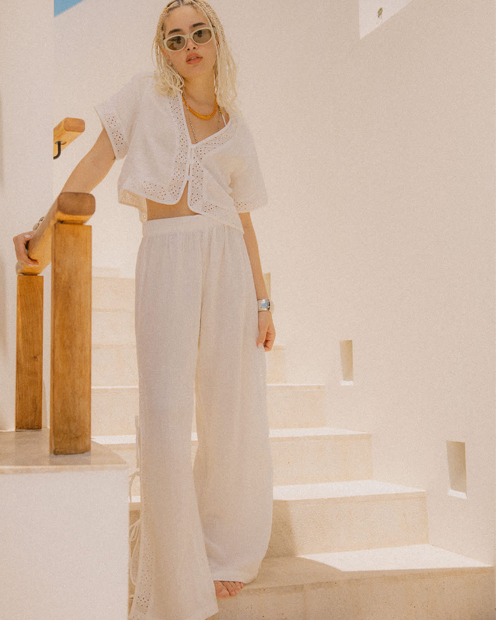 Brixton Women's Seaside Eyelet Wide Leg Pant - Off White Eyelet