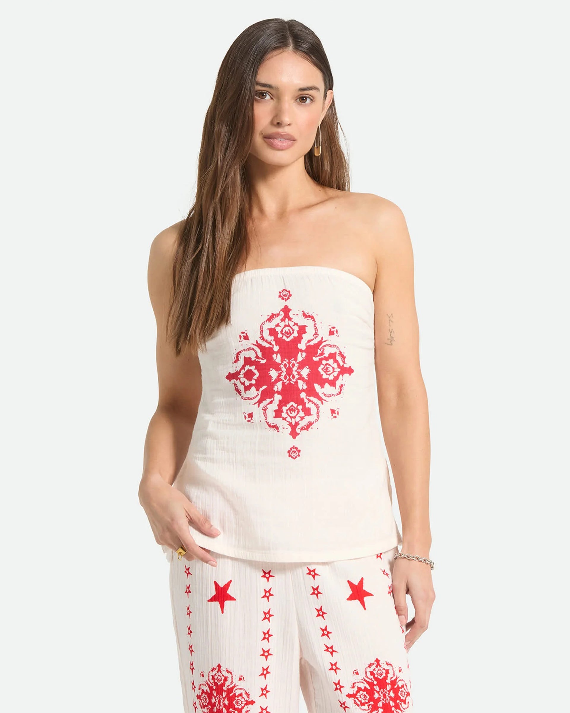 Brixton Women's The Lola Tube Top - Off White/Robust Red