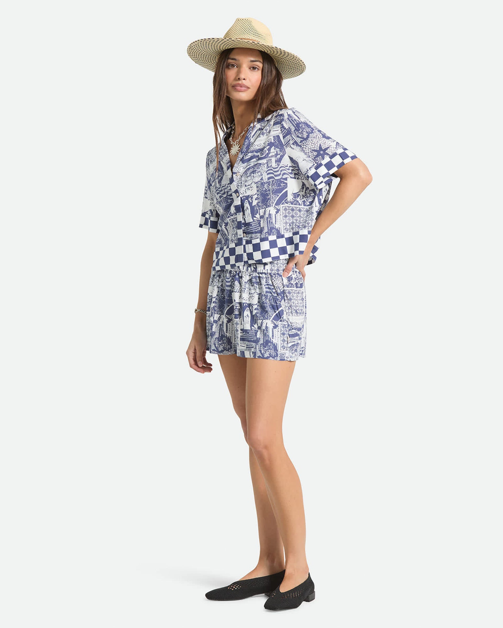 Brixton Women's The Omar Button Down Shirt - Navy/White Collage