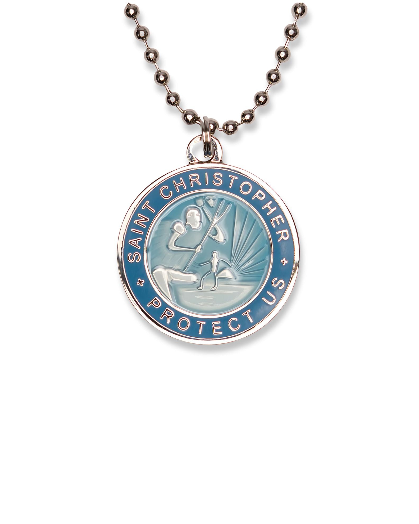 St. Christopher Necklace - Light Blue/ Denim