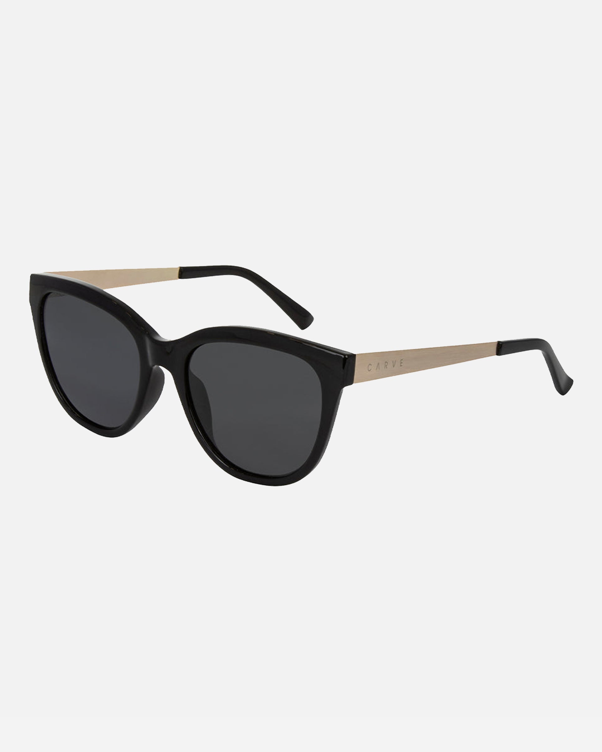 Carve Eyewear Allure Sunglasses - Gloss Black Gold Frame Dark Gray Injected Polarized Lens