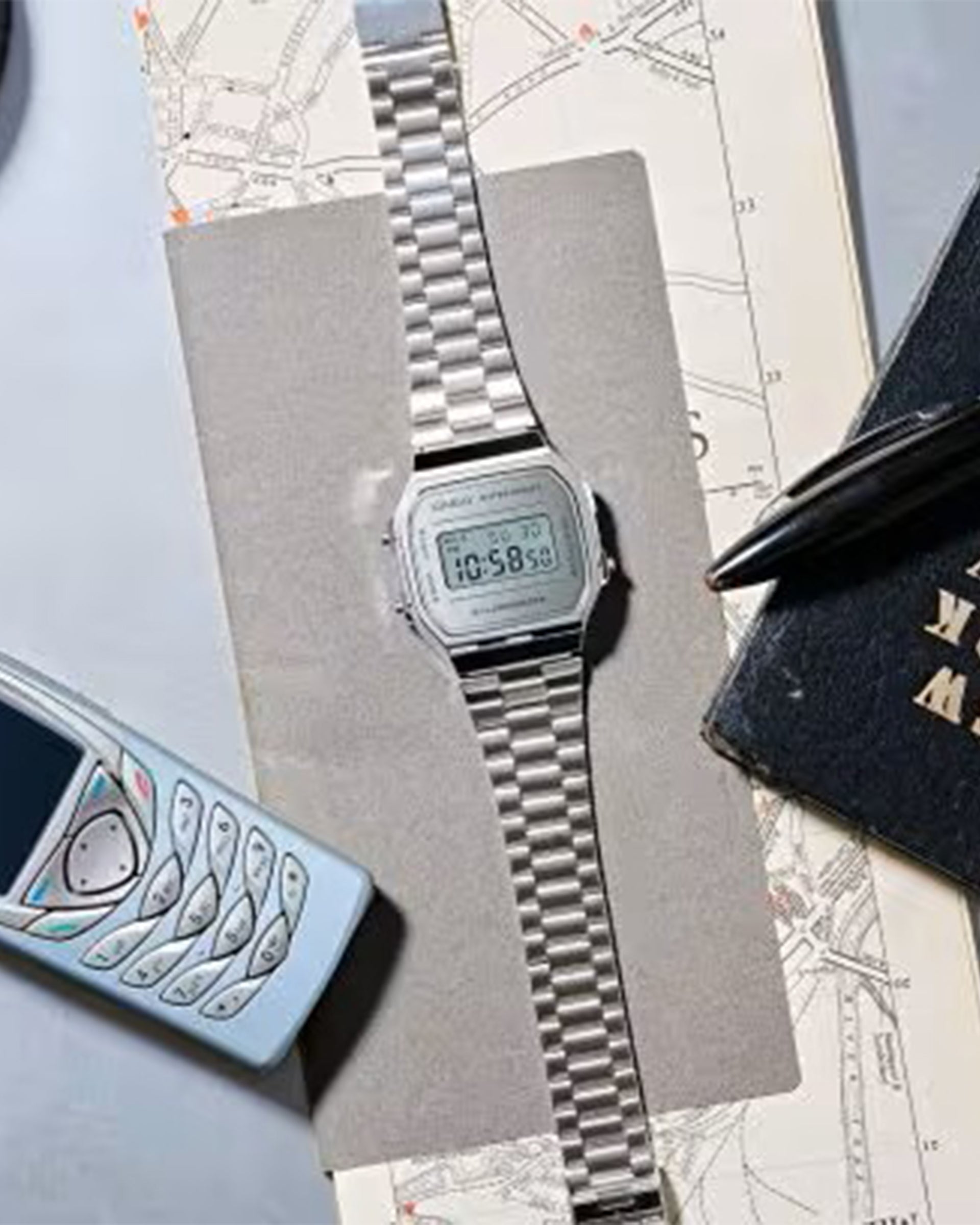 Casio A168WEM-7VT Watch - Vintage Full Silver