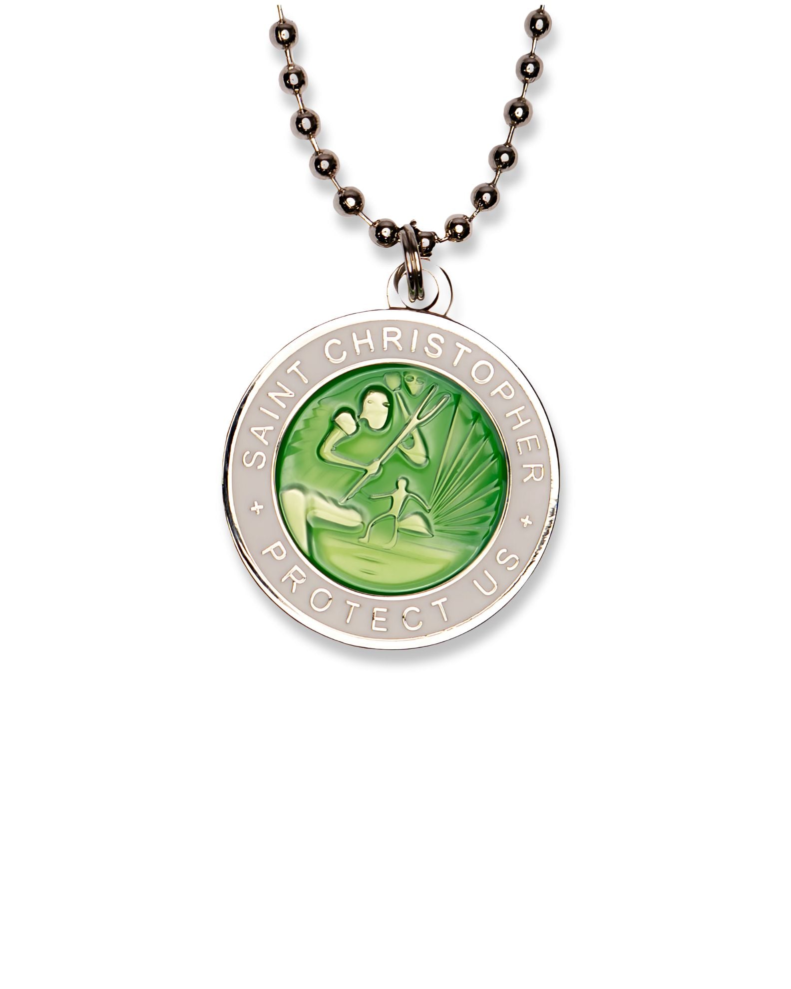 St. Christopher Necklace - Green/ White