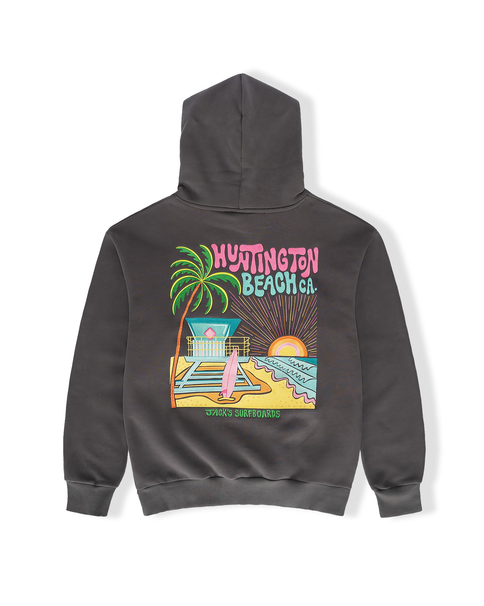 Novatradesstore Women's HB Tower Palm Pullover Hoodie - Charcoal