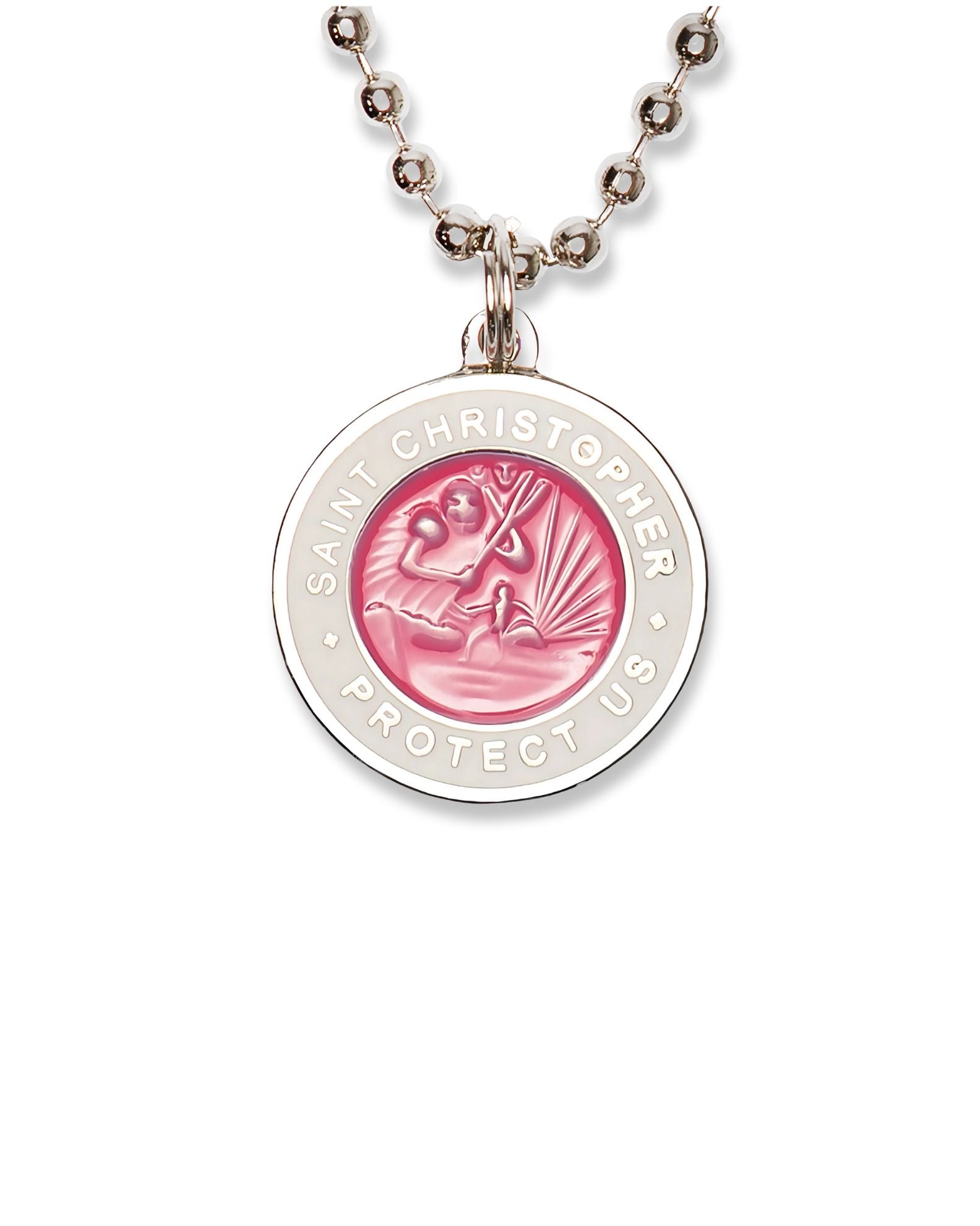 St. Christopher Necklace - Hot Pink/ White