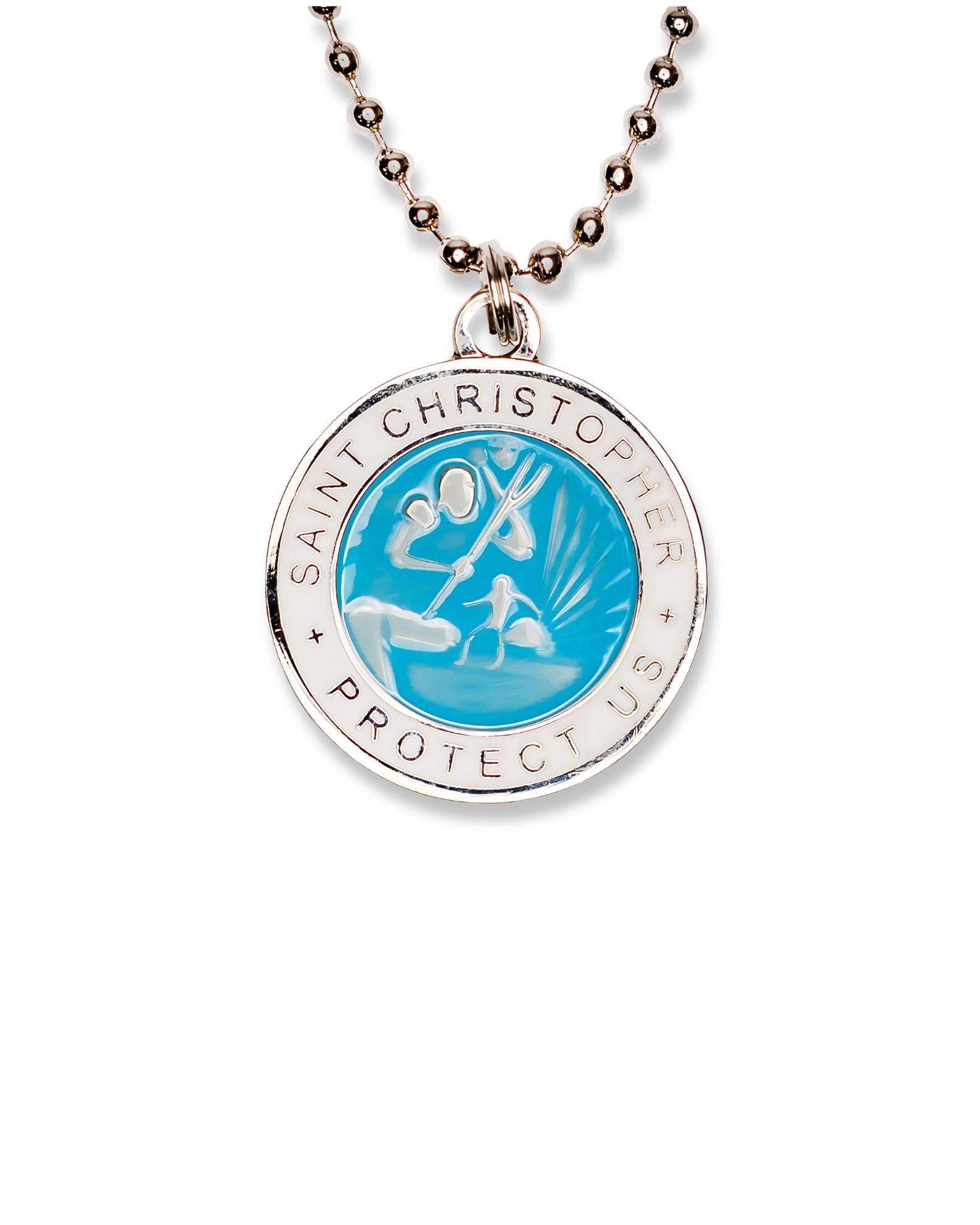 St. Christopher Necklace - Baby Blue/ White