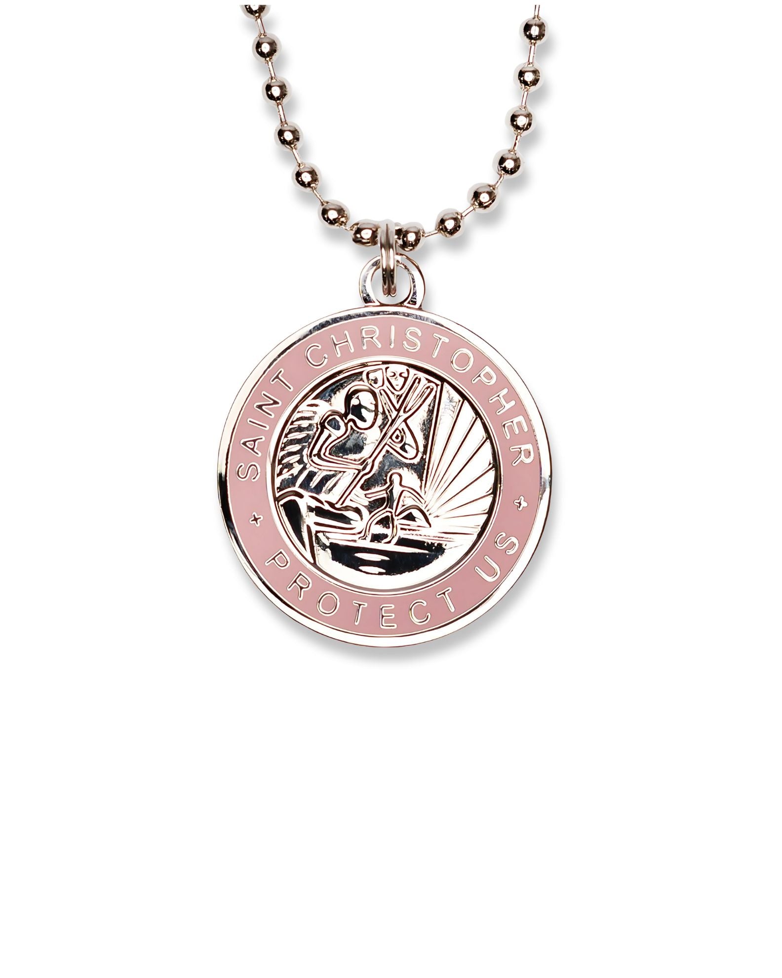 St. Christopher Necklace - Silver/ Pink