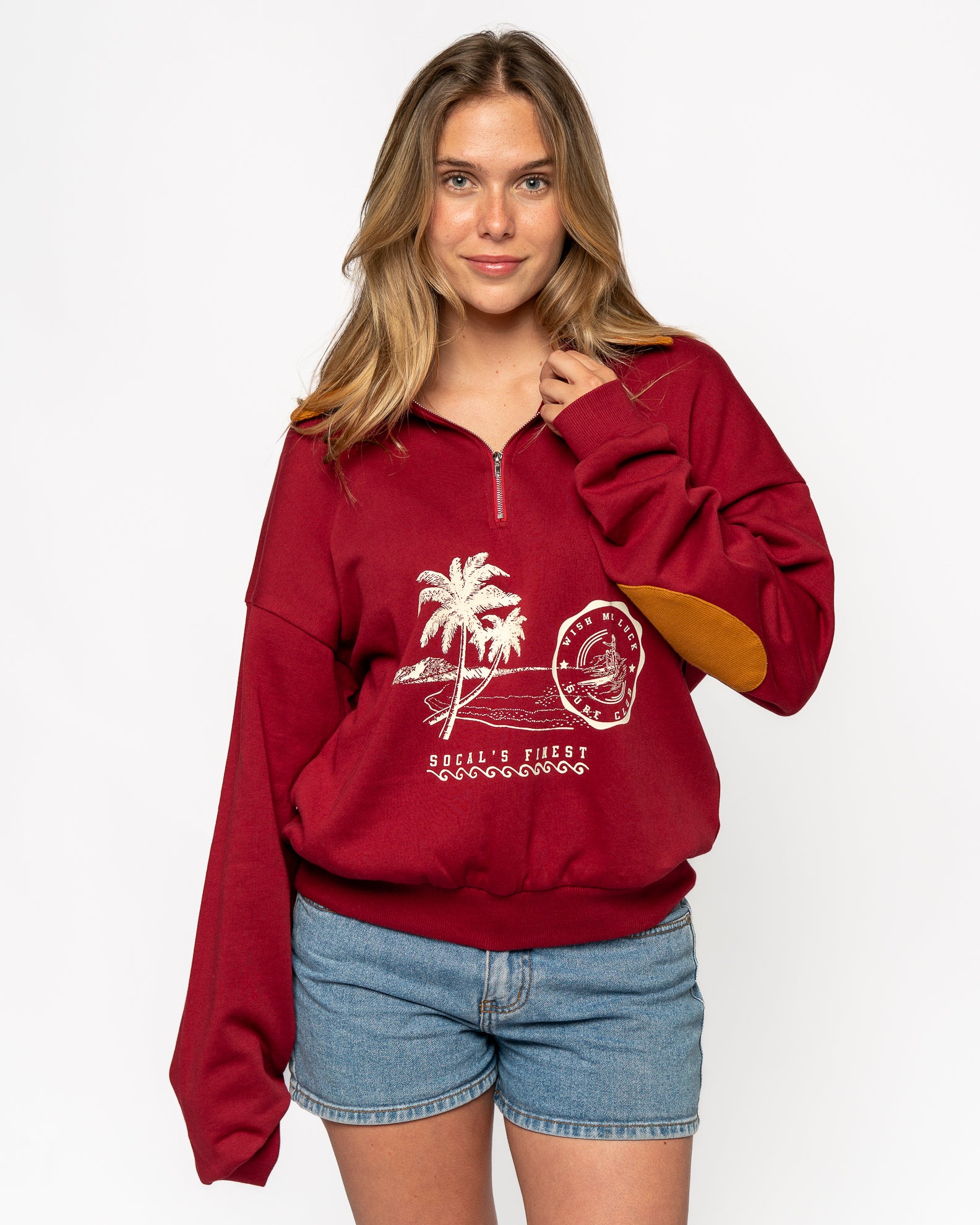 Lucky Shore Quarter Zip Polo Sweatshirt - Burgundy