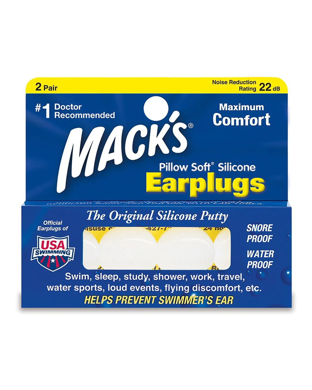 Mack's Silicon Ear Plugs Pillow Soft® Silicone Putty Ear Plugs