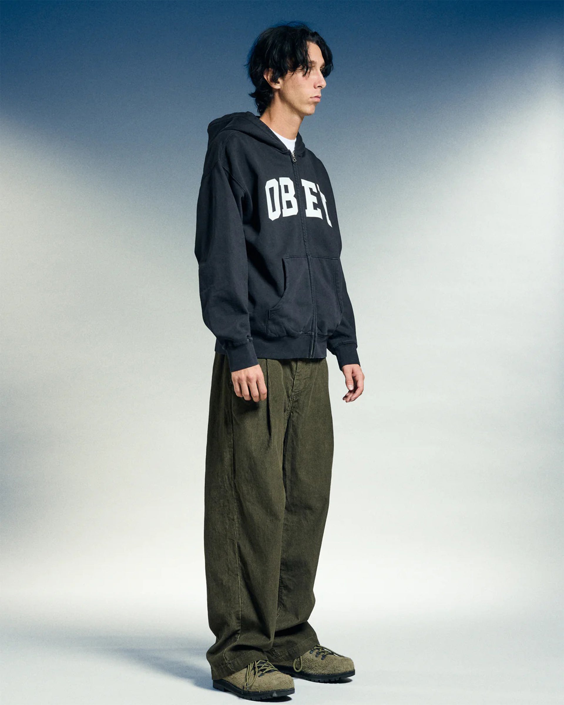 Obey Control Faded Zip Hoodie - Digital Black Faded Wash