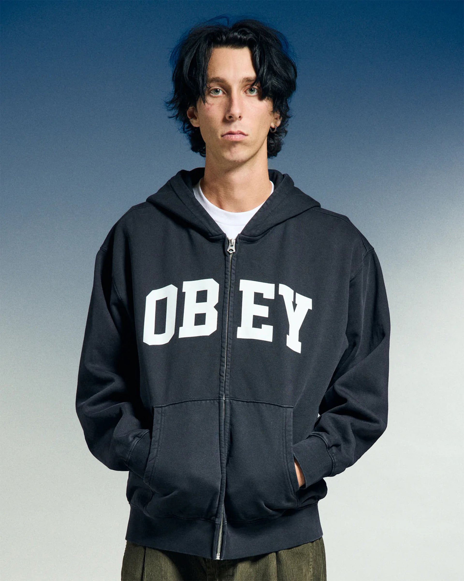 Obey Control Faded Zip Hoodie - Digital Black Faded Wash