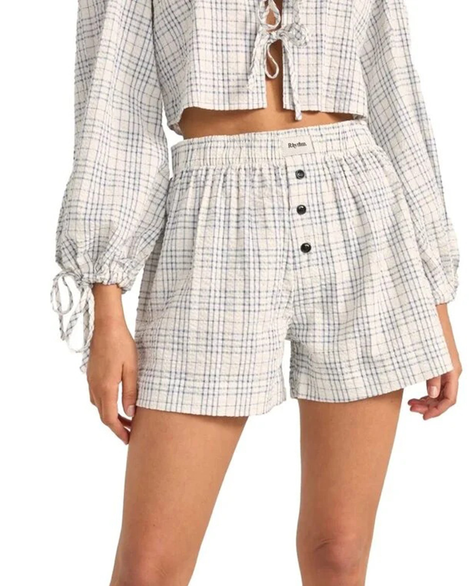 Rhythm Women's Desi Plaid Boxer Shorts - Blue