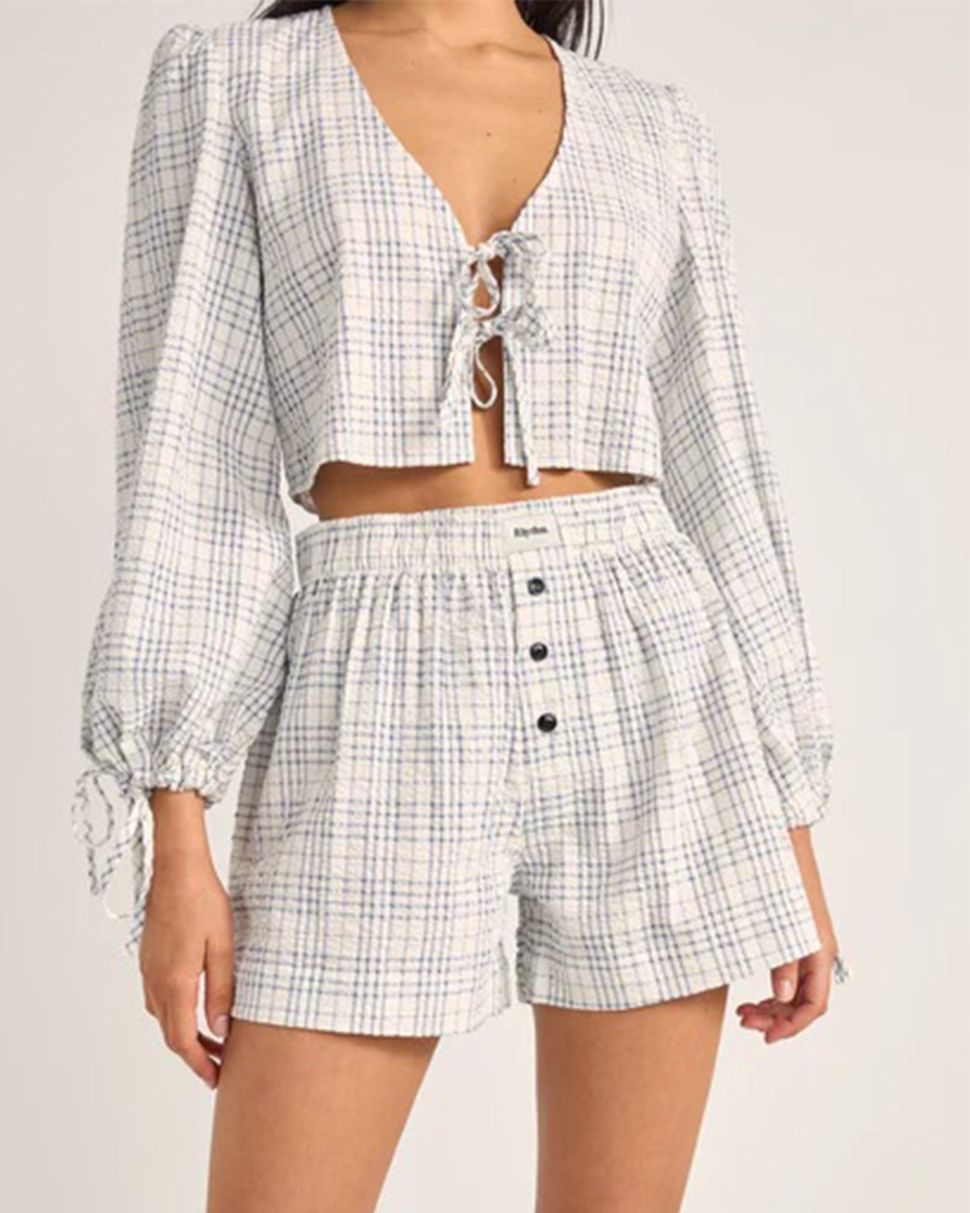 Rhythm Women's Desi Plaid Blouson Top - Blue