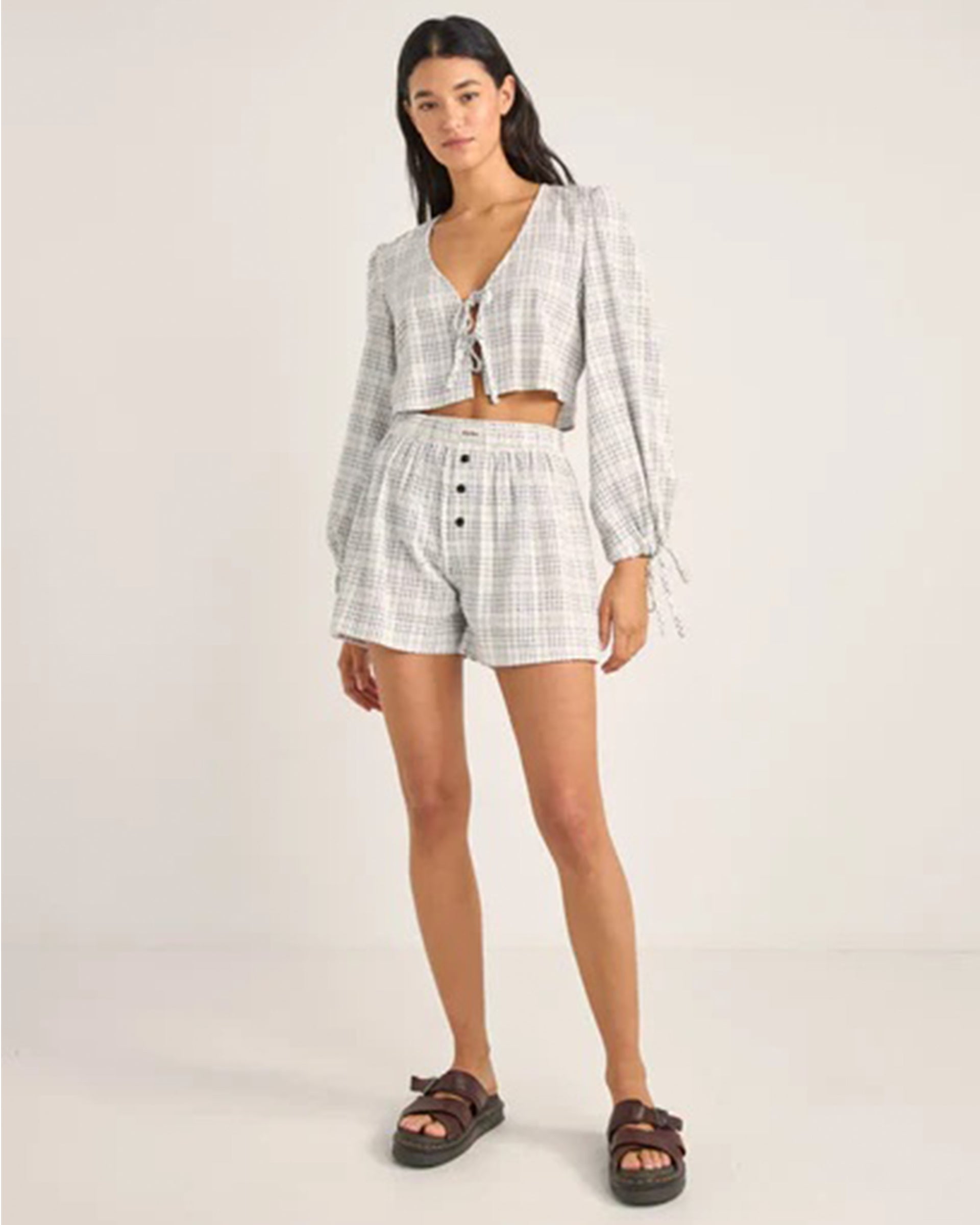 Rhythm Women's Desi Plaid Blouson Top - Blue