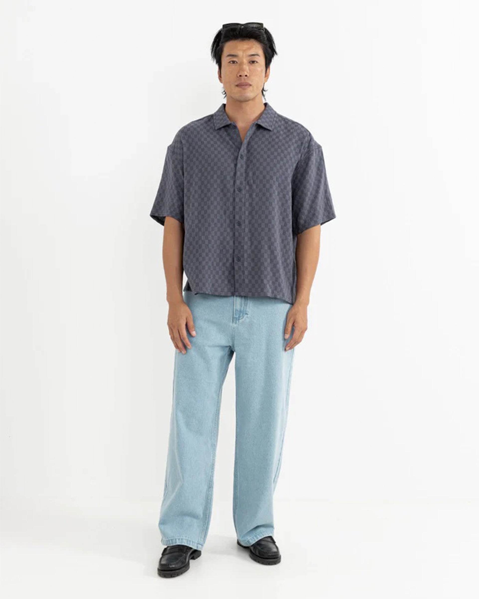 Rhythm Leads Relaxed Check Short Sleeve Shirt - Blue Sea