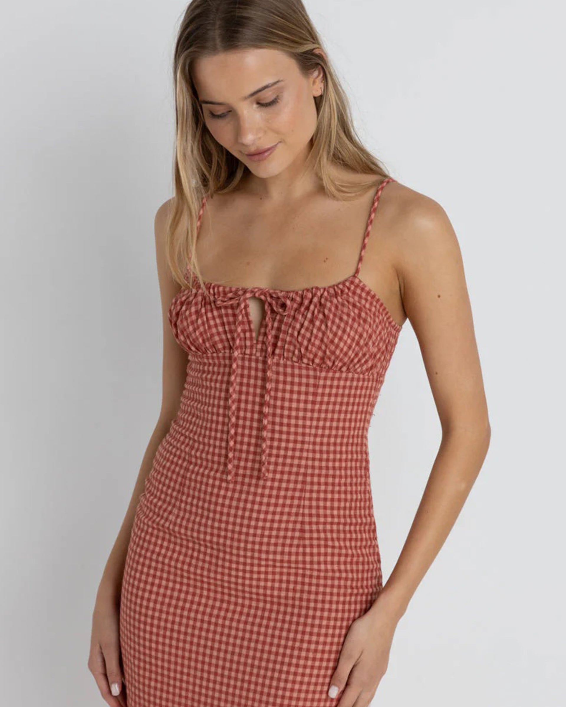 Lola Check Gathered Maxi Dress - Red