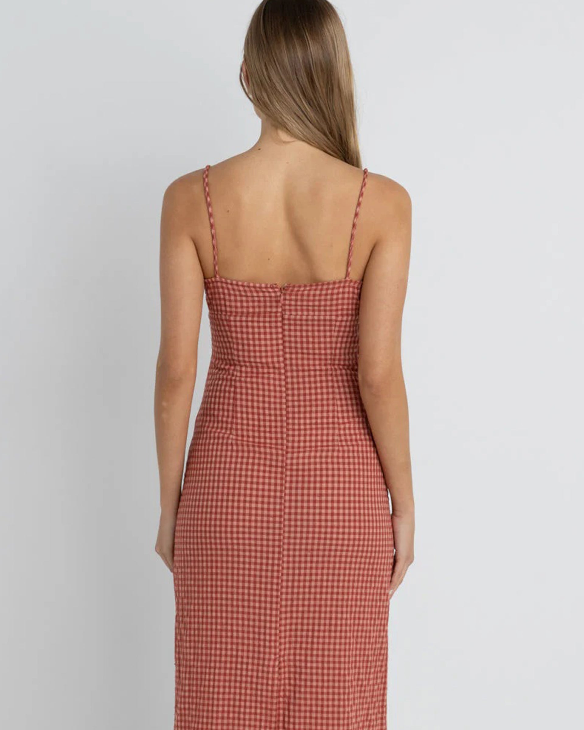 Lola Check Gathered Maxi Dress - Red