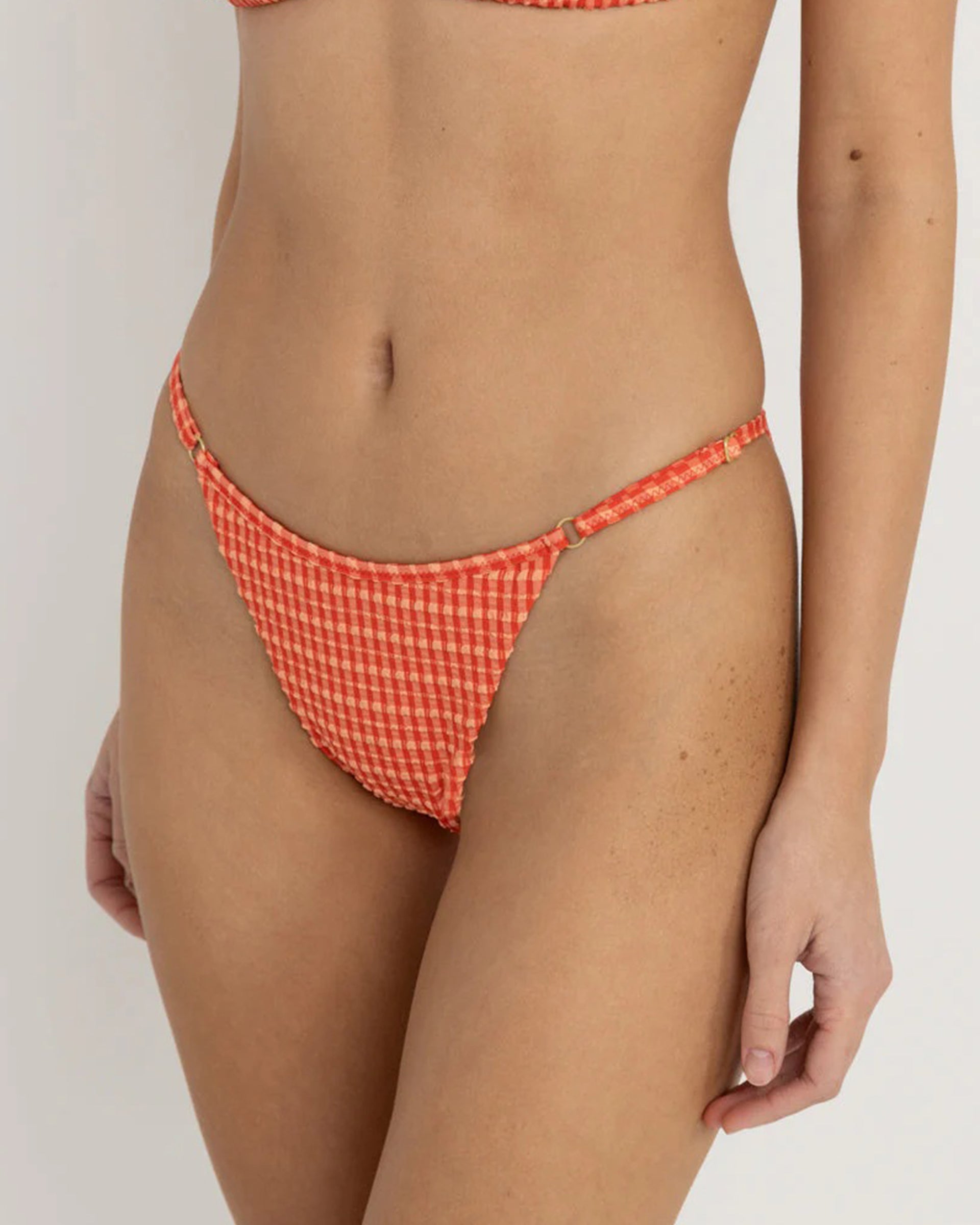 Lola Check Adjustable Side Hi Cut String Pant - Red