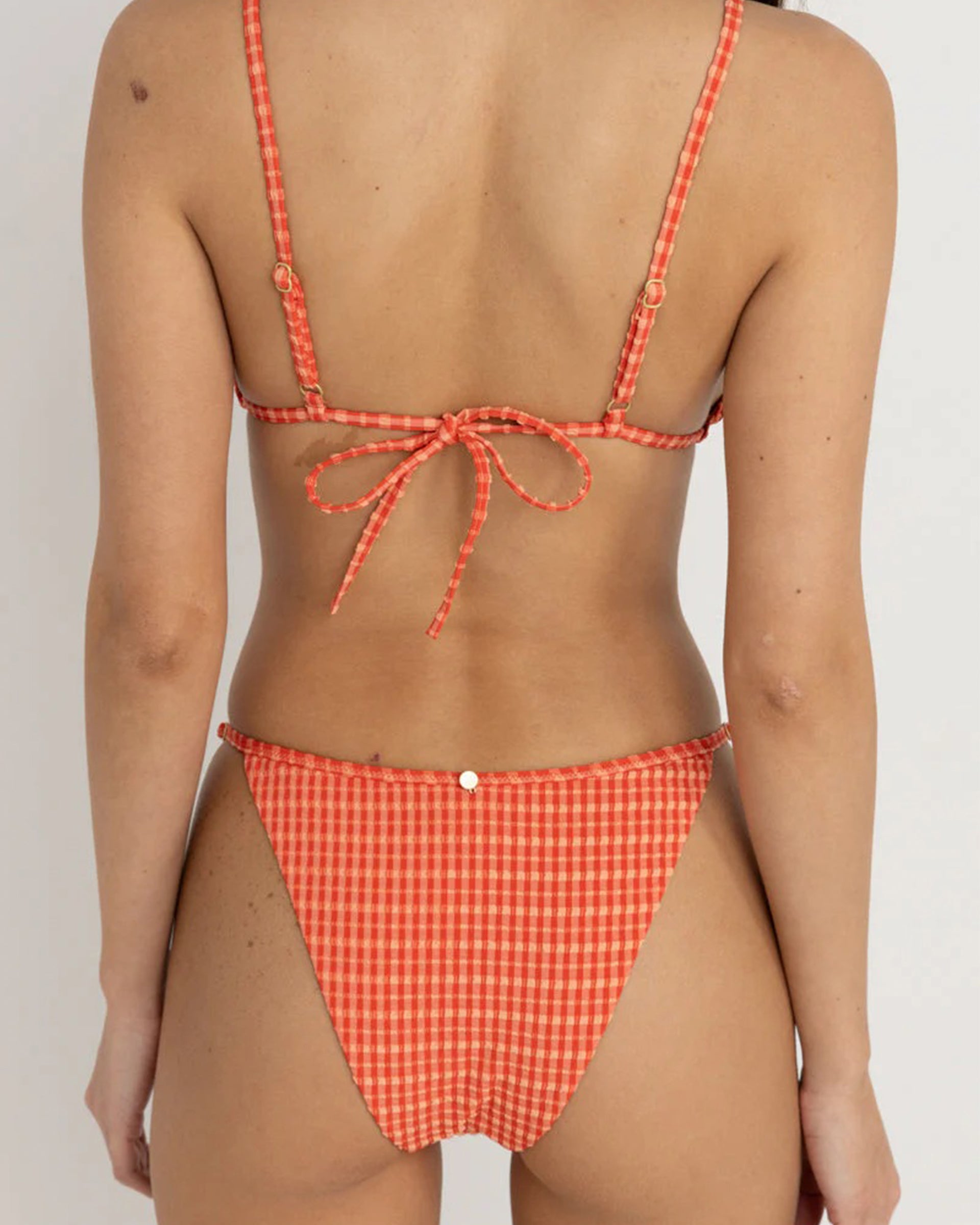 Lola Check Adjustable Side Hi Cut String Pant - Red
