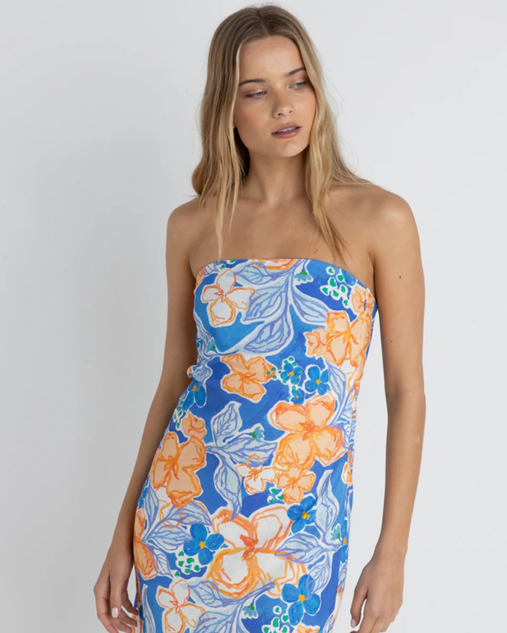 Rhythm Women's Paradise Floral Bias Midi Dress - Blue