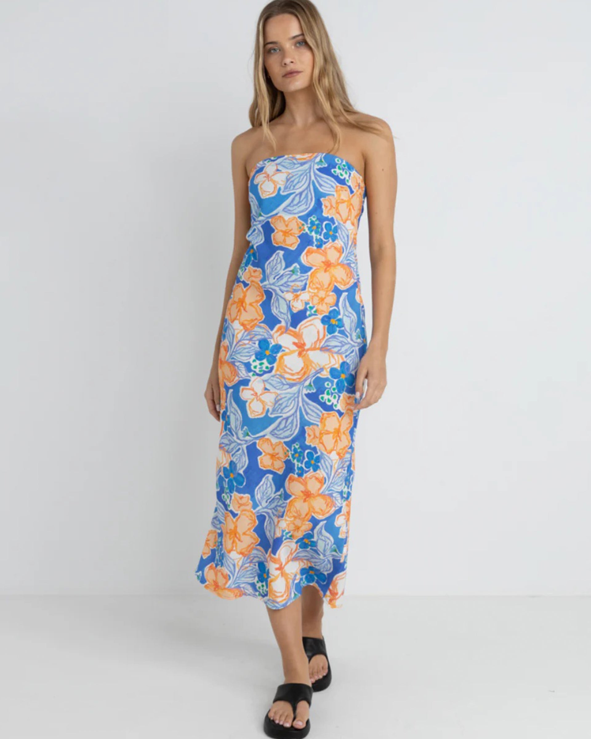 Rhythm Women's Paradise Floral Bias Midi Dress - Blue