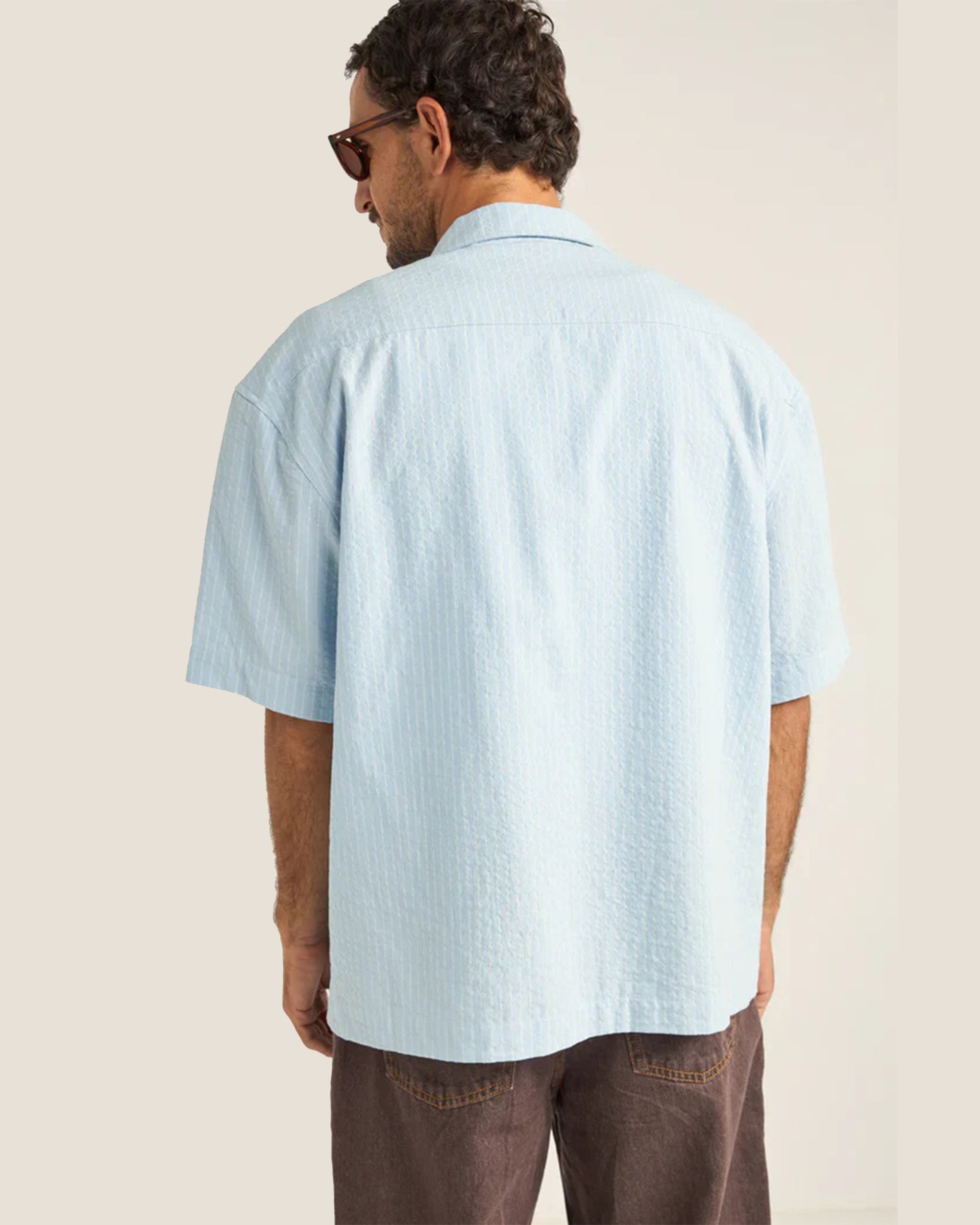 Rhythm Relaxed Stripe Short Sleeve Shirt - Blue