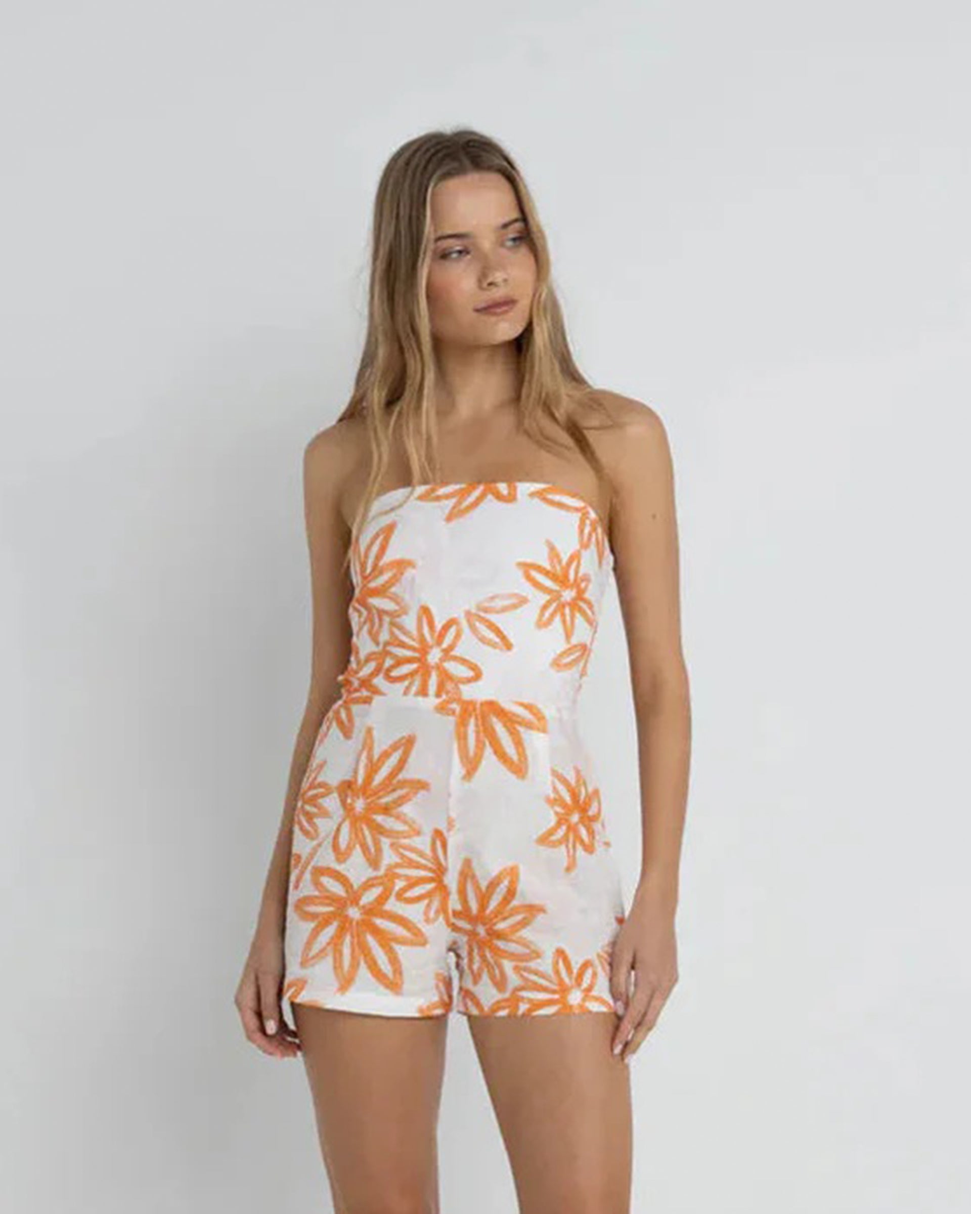 Rhythm Women's Sanctuary Floral Strapless Romper - White