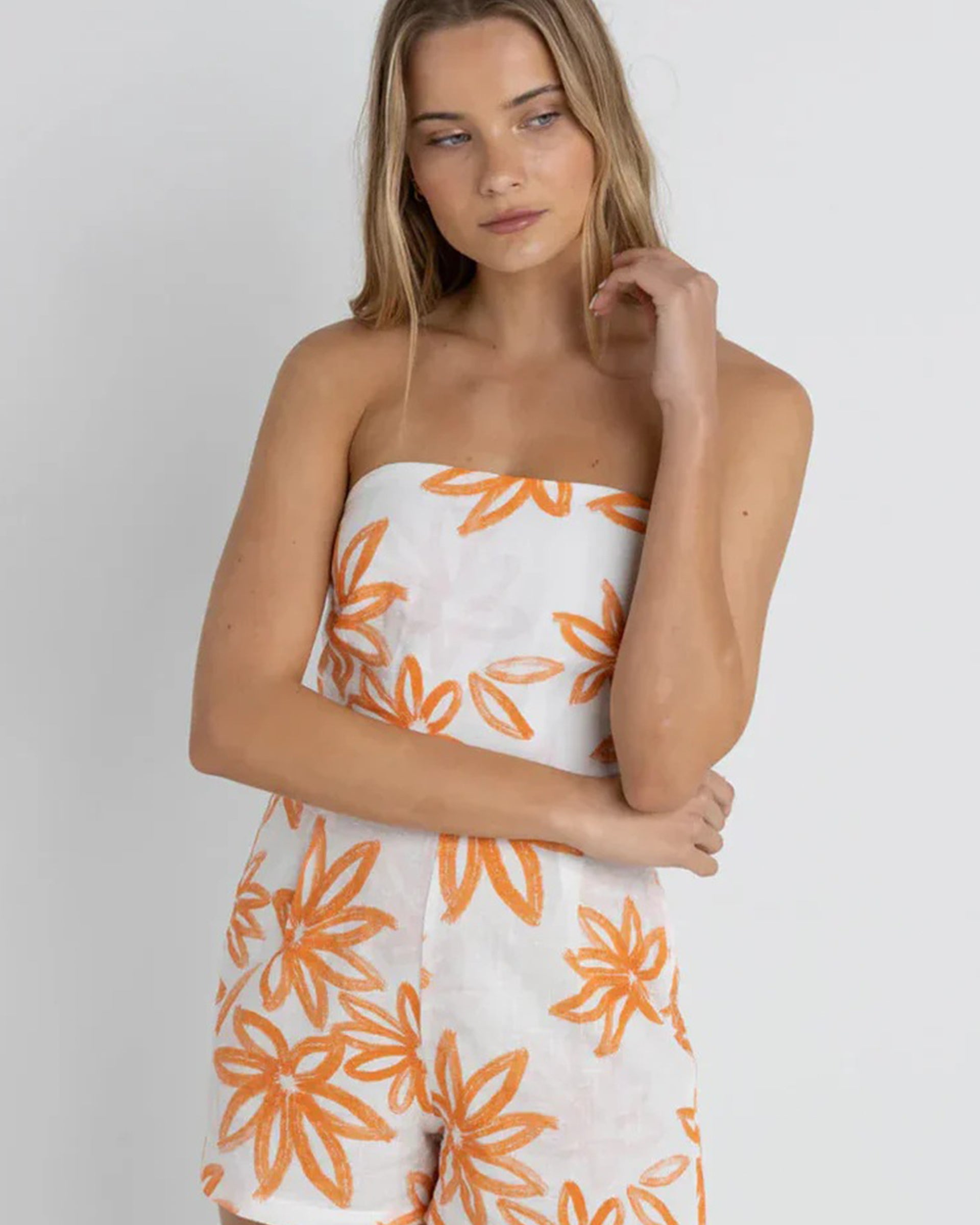 Rhythm Women's Sanctuary Floral Strapless Romper - White