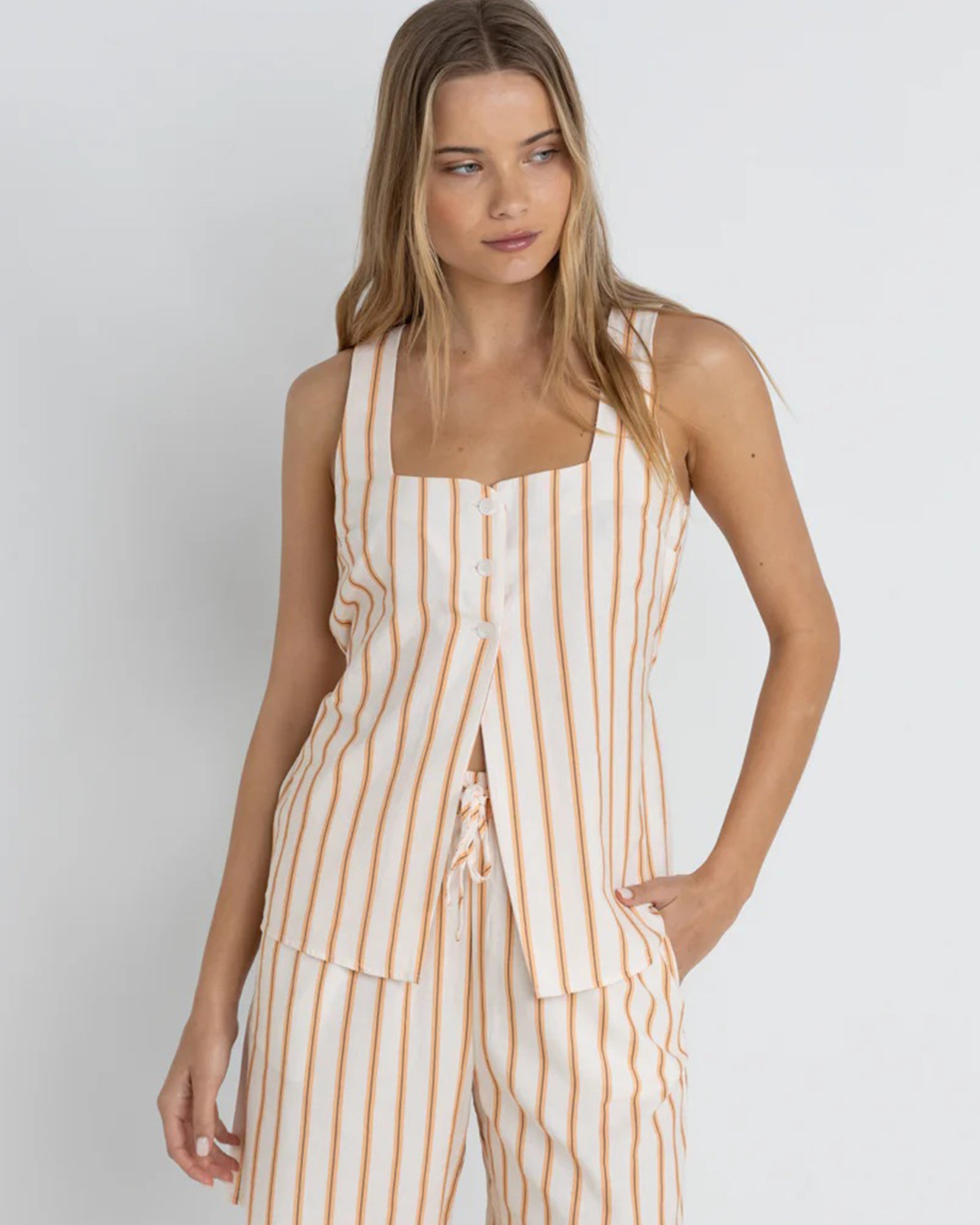 Rhythm Women's Tide Stripe Long Vest - Natural