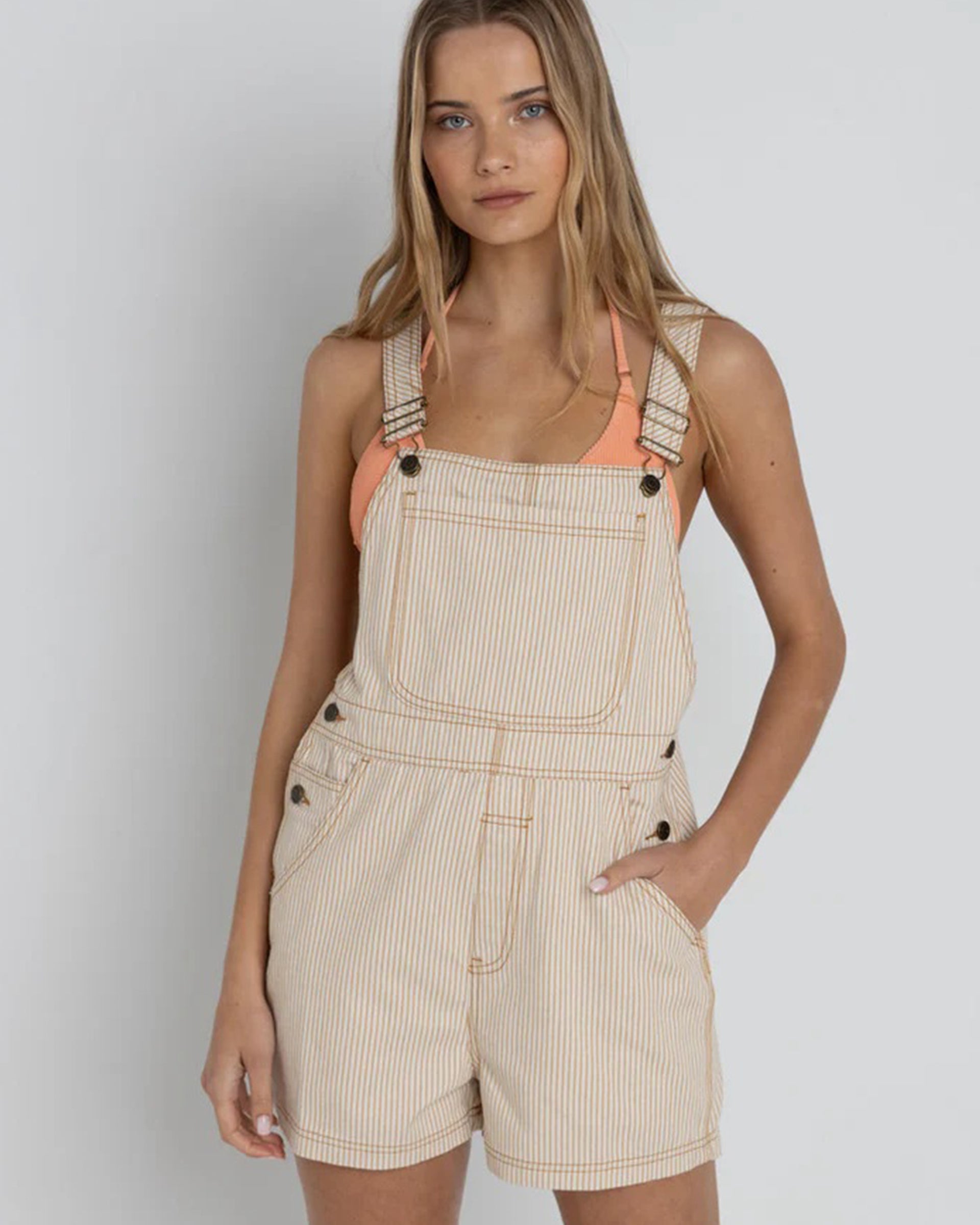 Rhythm Women's Willa Stripe Short Overall - Sand