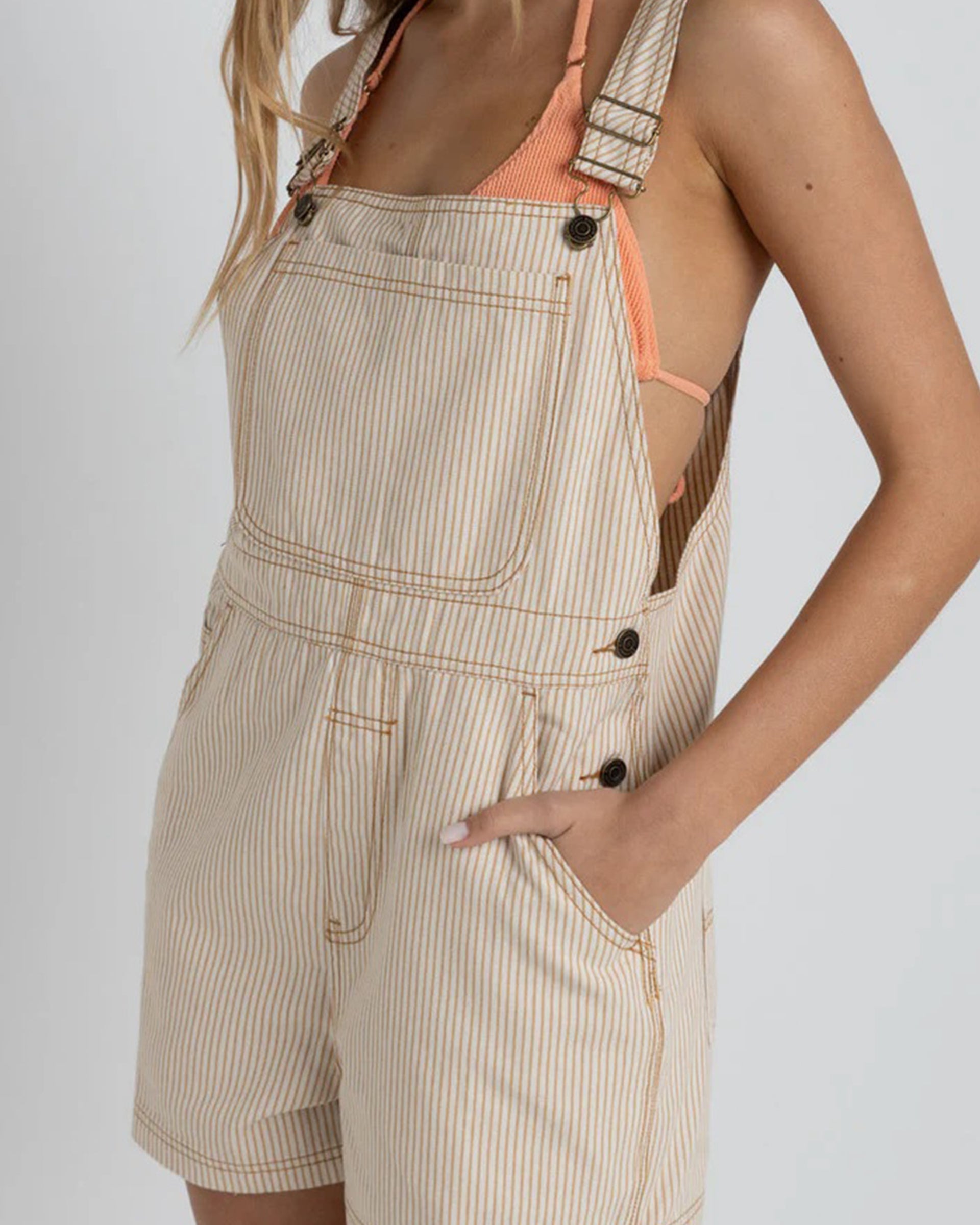 Rhythm Women's Willa Stripe Short Overall - Sand