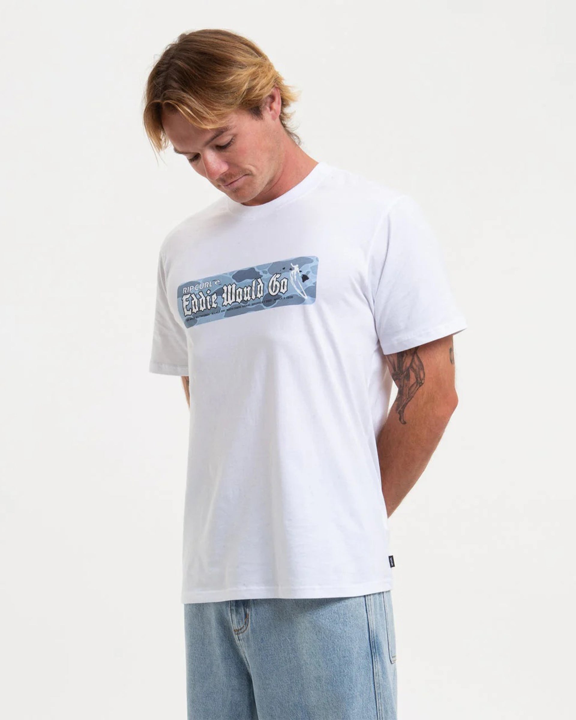 Eddie Would Go Sticker Tee - White